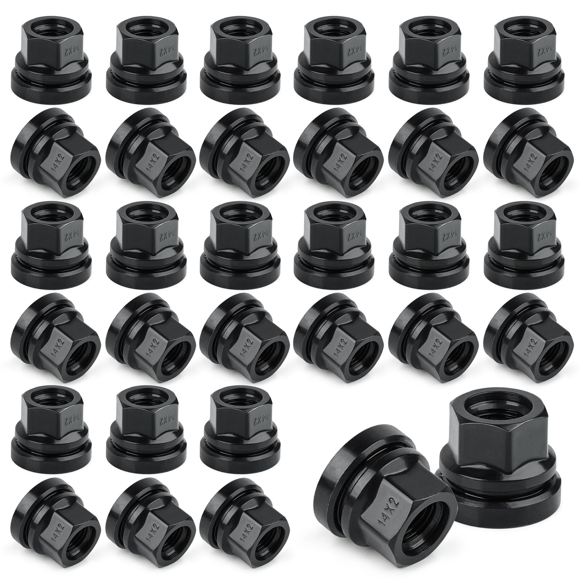 Set di 32 dadi di ricambio per ruote Ford F250 F350 1999-2002 M14x2.0 filettatura piatta rondella nera