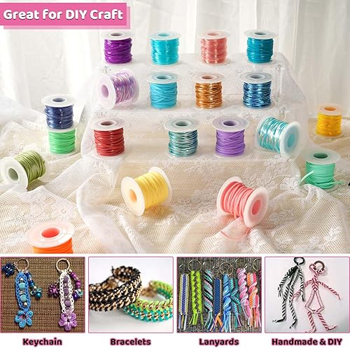 Miniatura 3 de KAMJUNTAR Kit de cuerda de cordón, 30 rollos de cuerda de plástico para cordones de plástico, 6 cuerdas de plástico para pulseras de amistad,