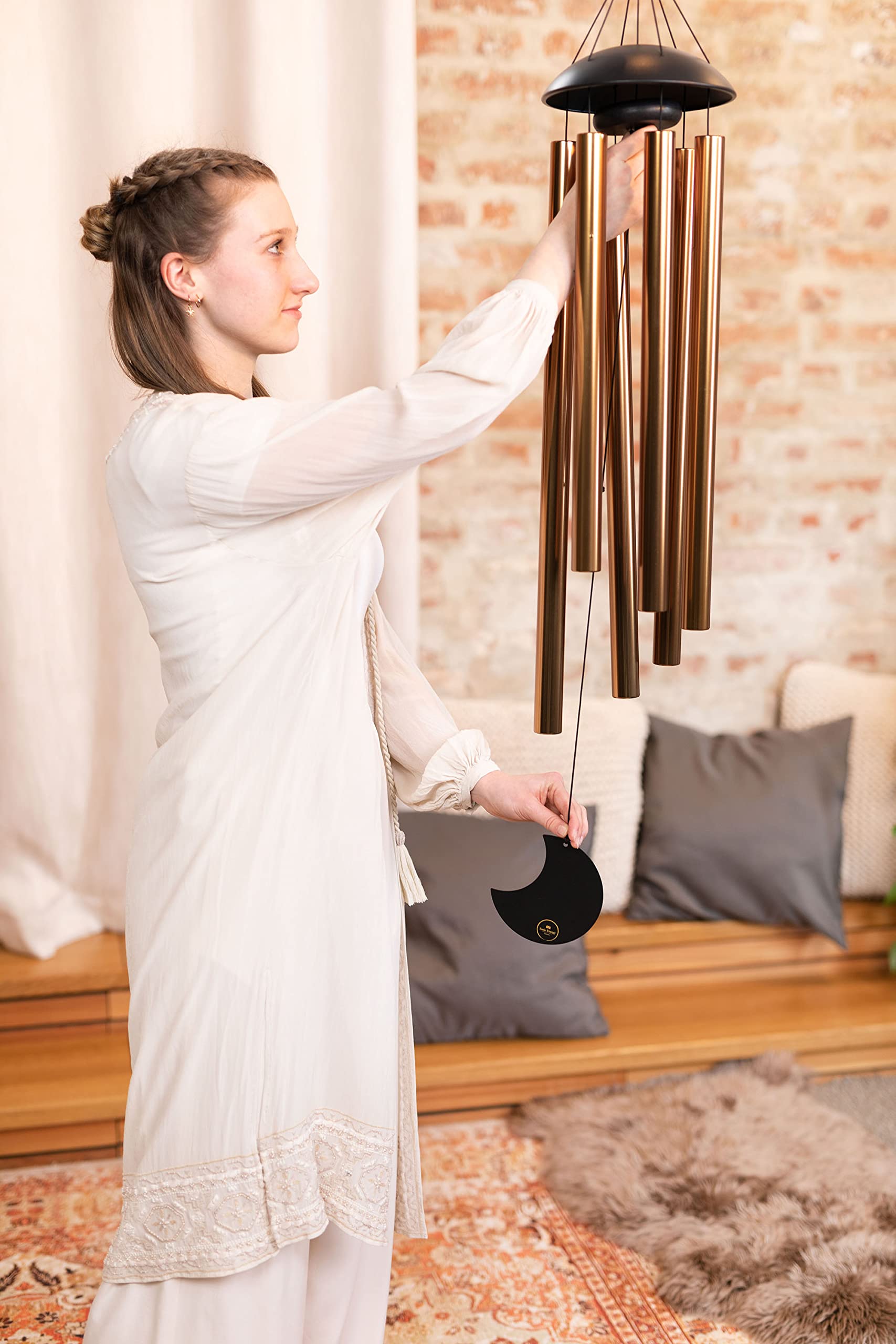 Sonic Energy Moon Meditation Chime – 110 cm, Bronze – Windspiel mit 6 Klangstäben, 432 Hz – Dekoration für Innen- und Außenbereich (MMC44B)