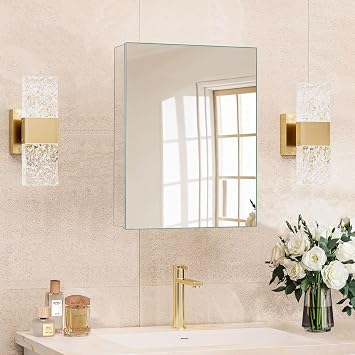 14 x 18 in Medicine Cabinet Mirror,Bathroom Mirror Cabinet with Adjustable Shelves, Aluminum Silver Medicine Cabinets for Bathroom,Vanity Decor,Wall Mounted or Recessed