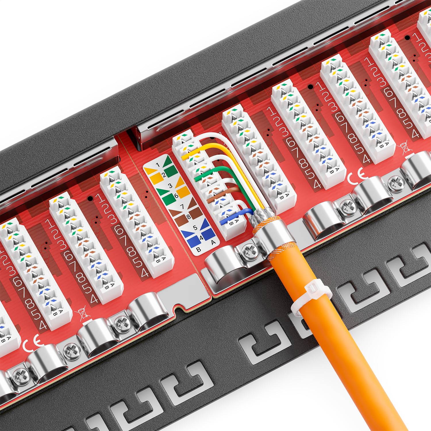 deleyCON Panneau de Brassage 24 Port 0,5U Cat 6a Mini Panneau de Brassage Support de Montage Rack 19" Pouces RJ45 Blindé TIA568A TIA568B - Noir