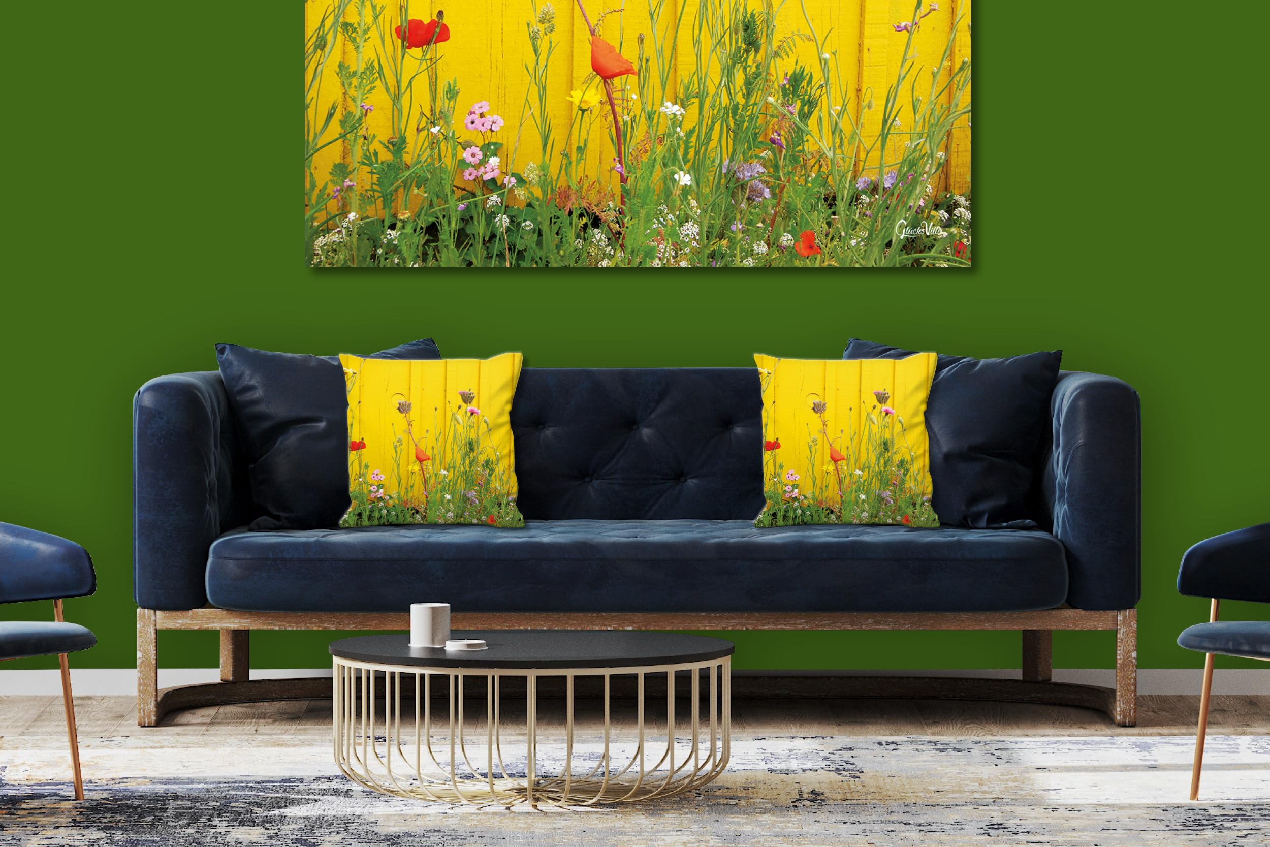 Wildblumen - Foto-Kissen-Hülle Set (2 STK.) 40 x 40 cm | Kissen-Bezüge - passend zu Wandbild - Deko-Kissen - Blüte Pflanze Natur Garten
