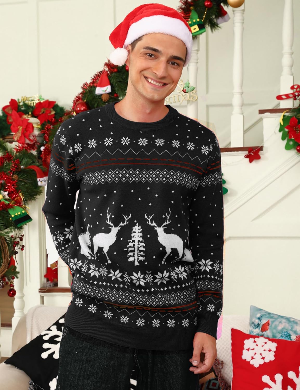 Aiboria Matching Family Ugly Christmas Reindeer Snowflakes Sweater Pullover for Women/Men/Boys/Girls