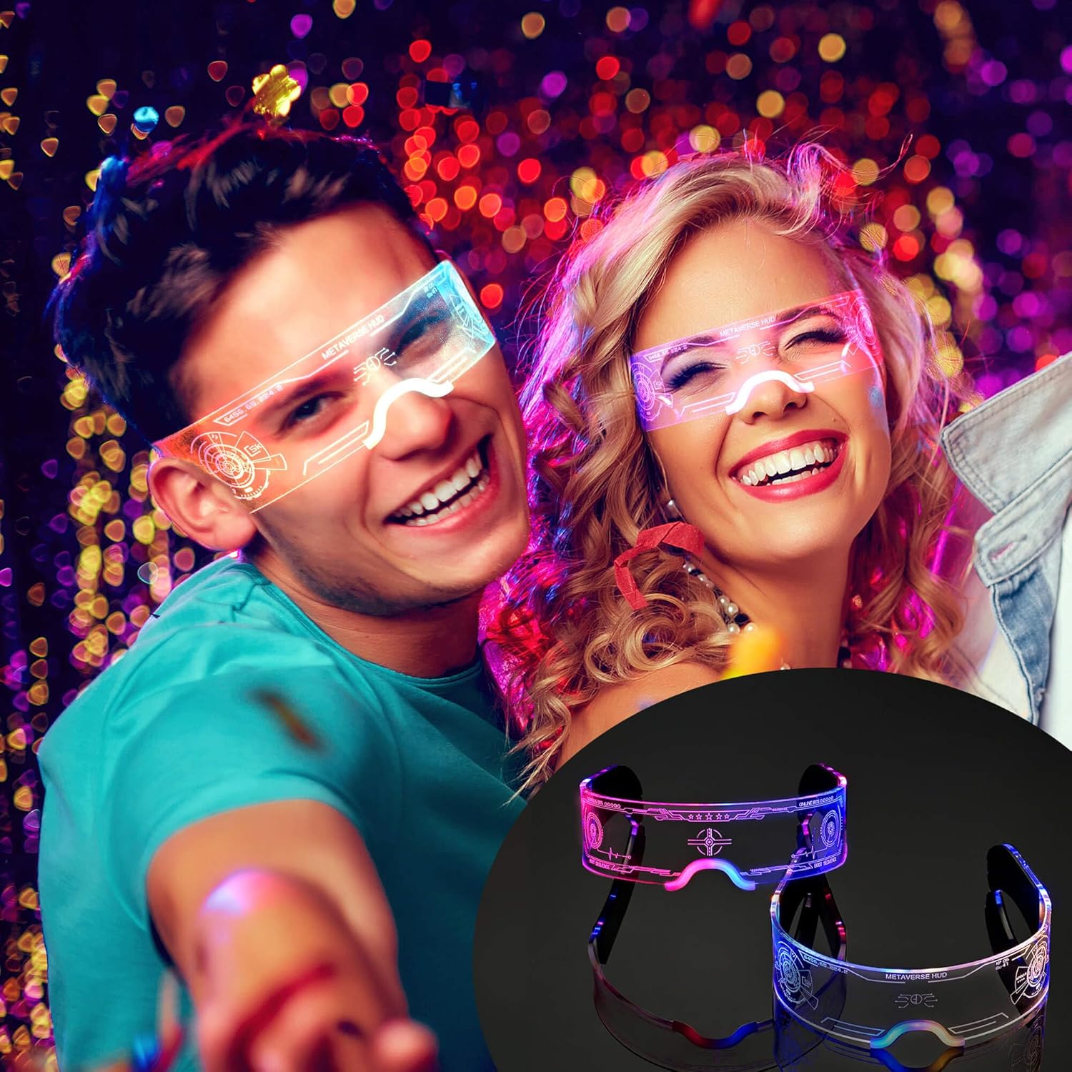 2 pack Light Up Glasses For Party LED Glass For Adults Kids Futuristic Sunglasses 7 Color Neon Glasses Glowing In Dark Accessories,Gifts(Elegant Style) - Image 4