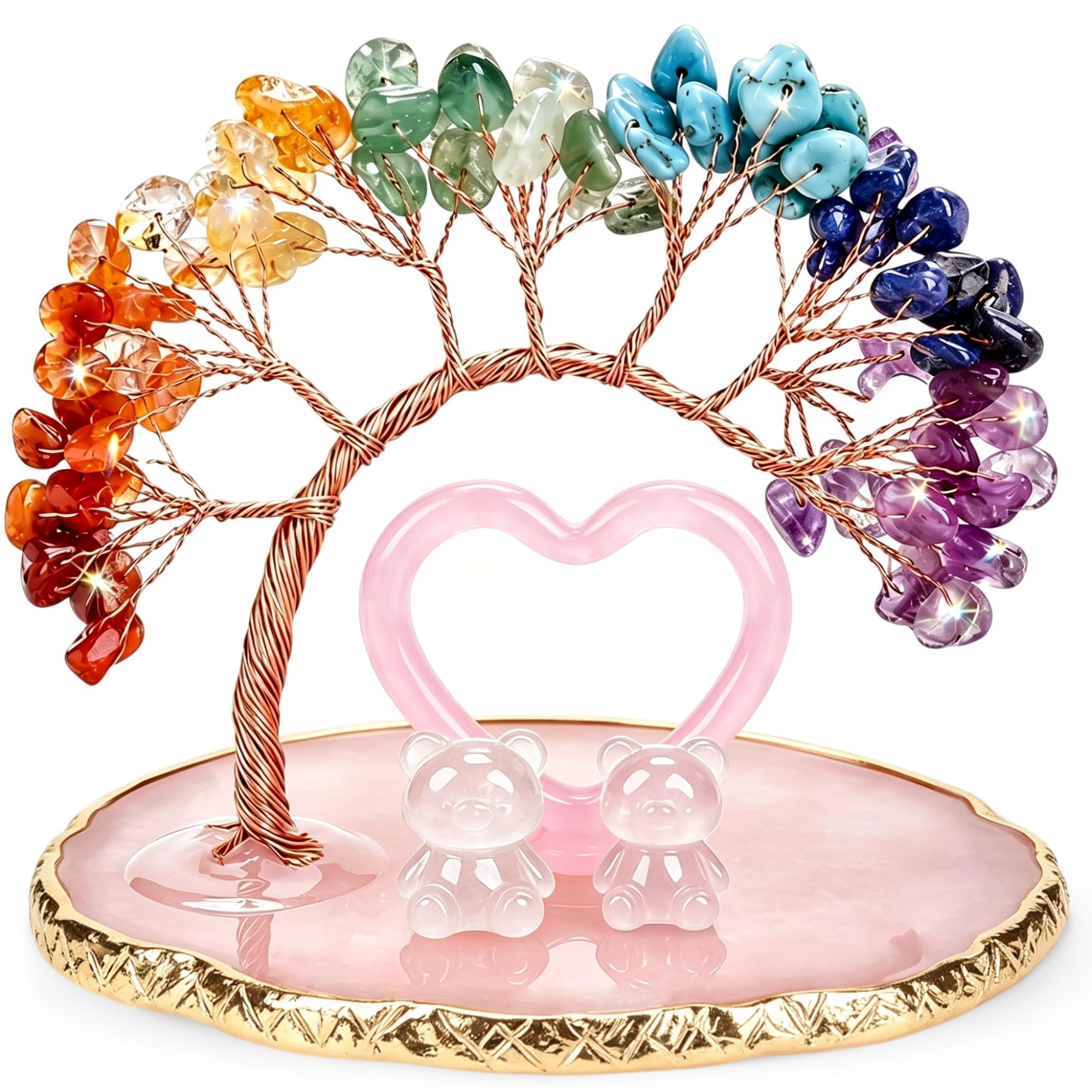 ZenDecor Rose Quartz Bear Crystal Tree, Crystal Gifts for Women