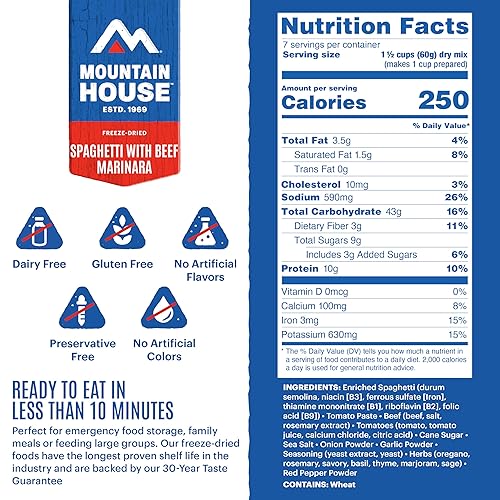 Miniatura 2 de Mountain House - Espagueti con carne marinara #10 lata  Comida liofilizada de supervivencia y emergencia  7 porciones