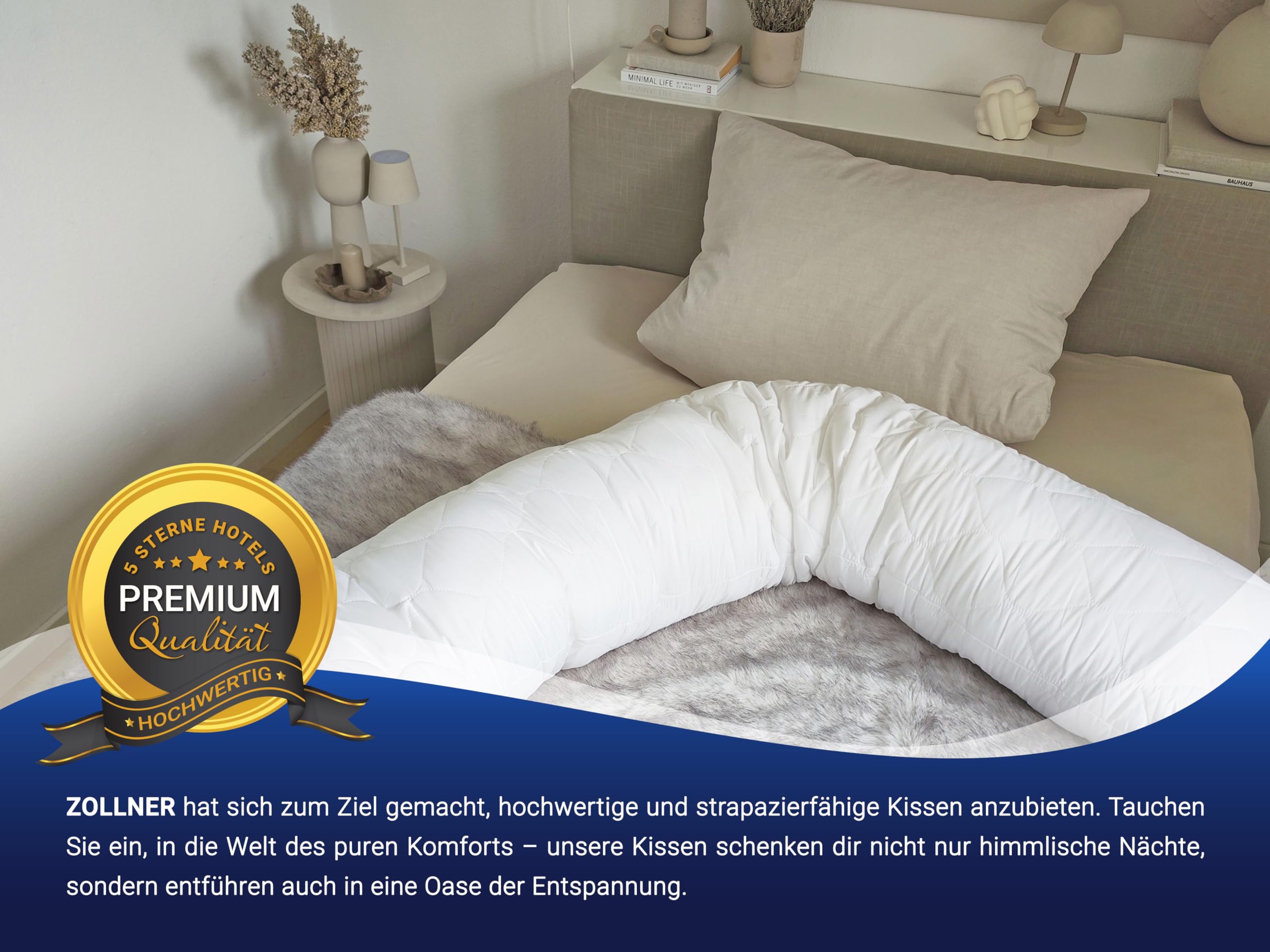 ZOLLNER Seitenschläferkissen in 40x200 cm - Entlastung für Rücken, Hüfte, Beine und Bauch - als Stillkissen geeignet - waschbar bis 95°C - mit Reißverschluss - Oeko Tex® Zertifiziert