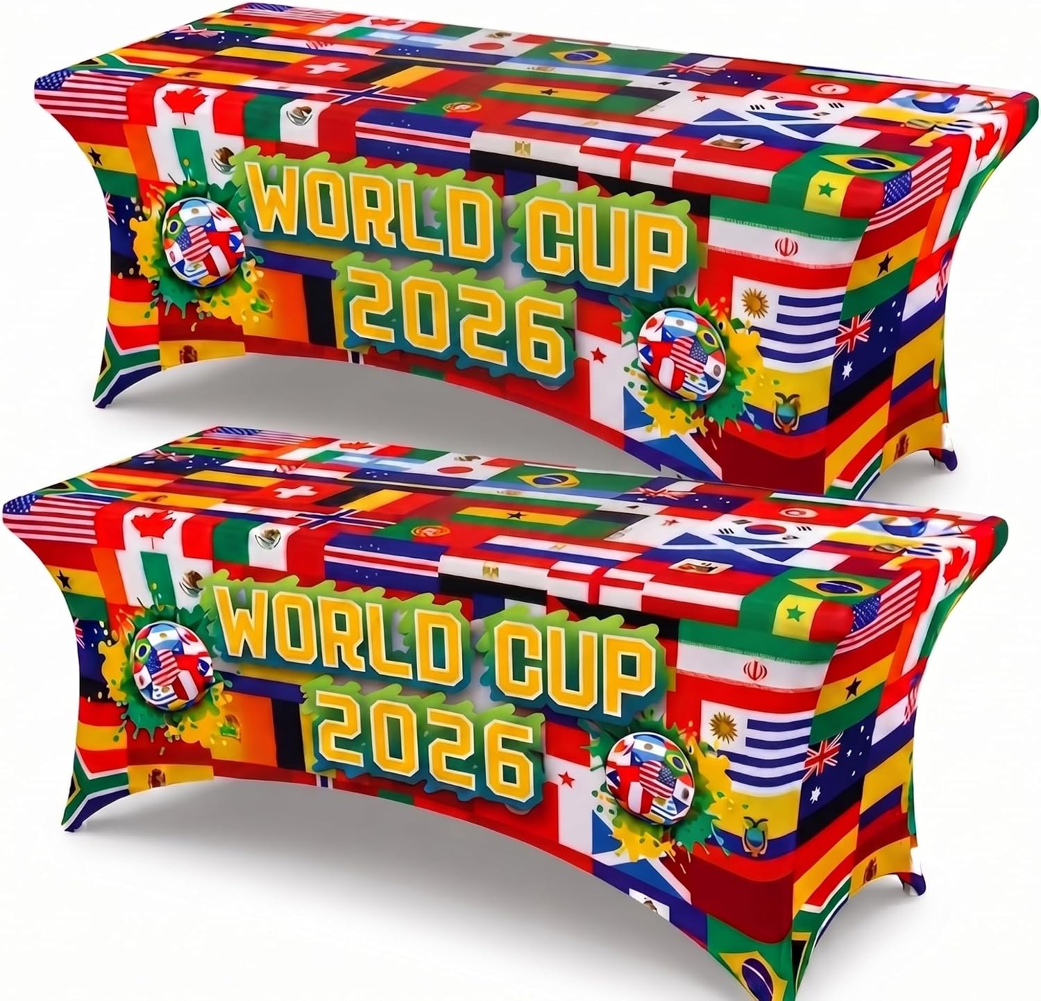 2 Pack Soccer Tablecloth, 6 Ft Stretch Fitted Table Cover, Heavy-Duty Polyester Spandex, Reusable Football Party Tablecloth for Watch Parties and Fan Gatherings