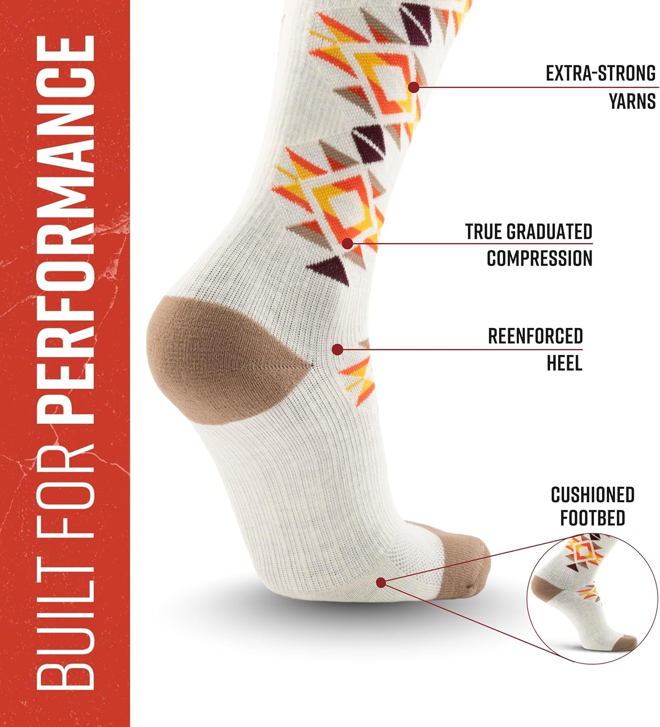 MudGear Graduated Compression Socks, Durable, Sweat-Resistant OCR Performance Socks with Cushioned Footbed, Made in USA