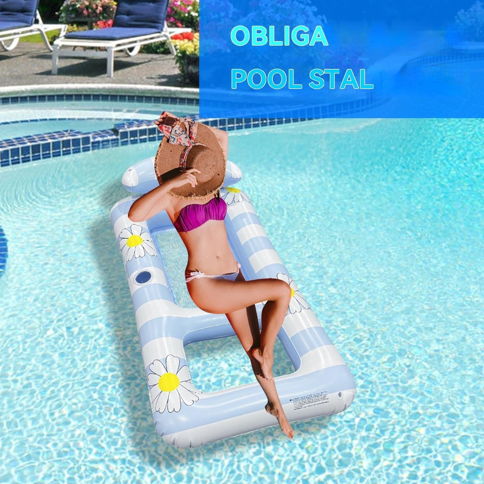 Galleggianti per piscina per adulti - Salone galleggiante gonfiabile da 190 cm, zattera ergonomica, lettino da nuoto resistente, sedia ad acqua rilassante, attrezzatura portatile per il tempo libero