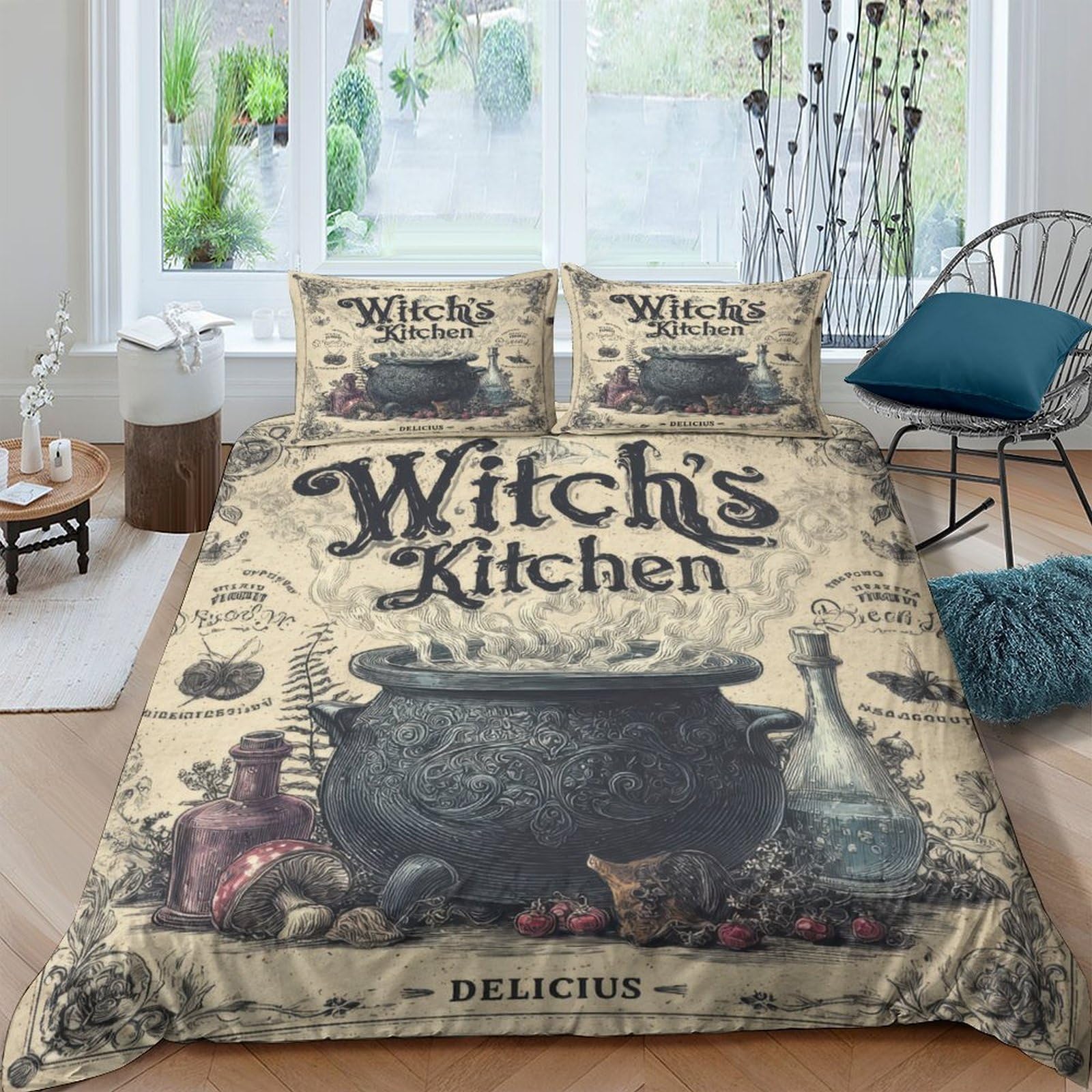 Ctjqhvkz Style-1 3D Printed Witch Kitchen Fitted Sheet Microfiber Halloween Vintage Potion Bed Cover For Bedroom Guest Room Mattress Protection Decor Single（135X200cm）