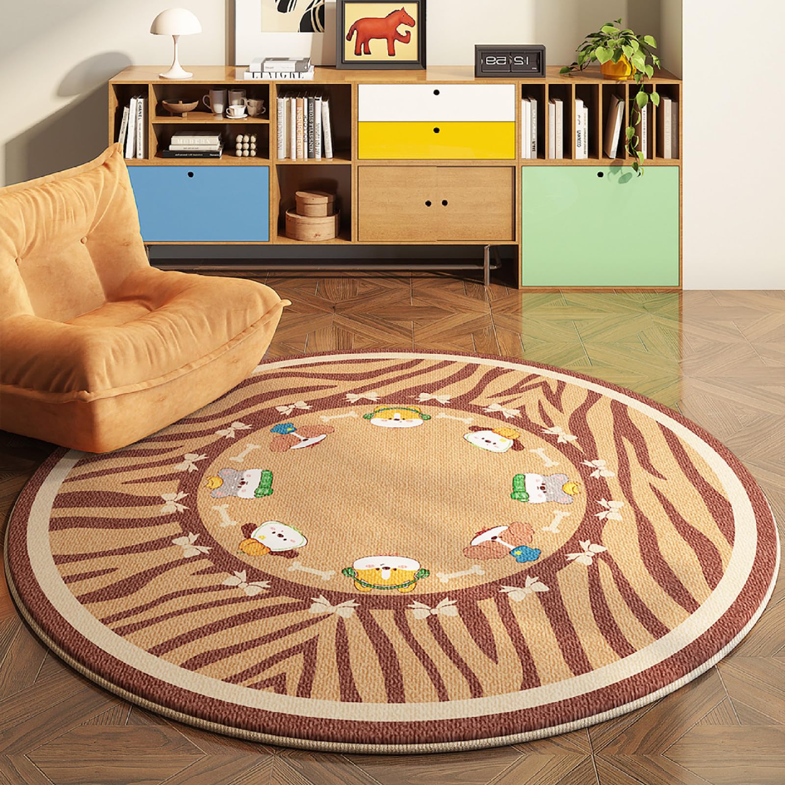 Teppich Wohnzimmer Rund 90 Cm Braune Streifen Teppich Kurzflor Rutschfest