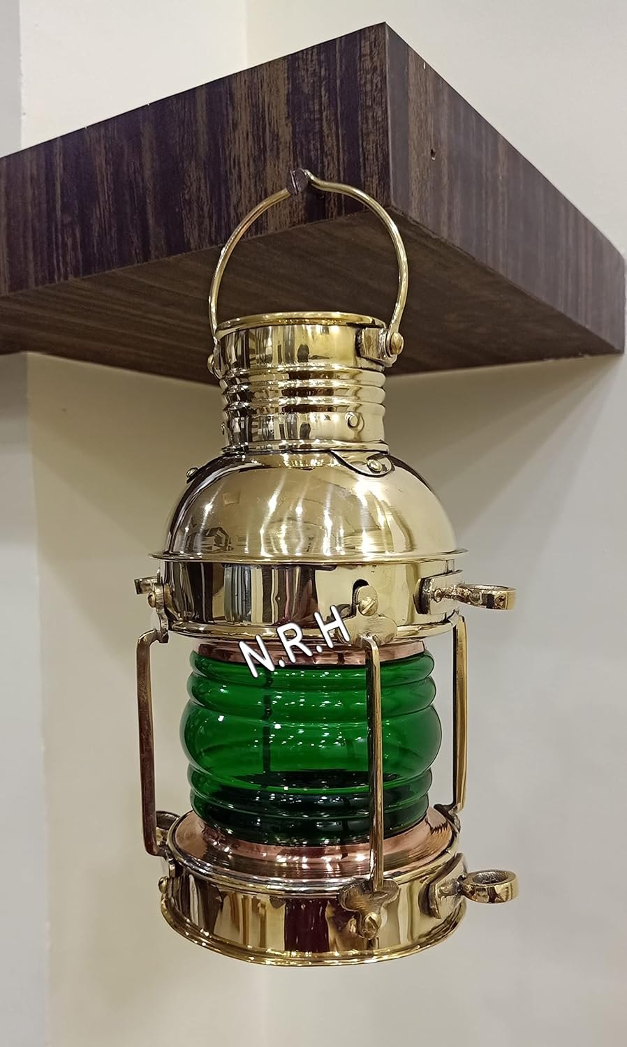 Solid Brass Oil Lamp~Antique Maritime Ship Lantern Nautical Boat Light Green Lence