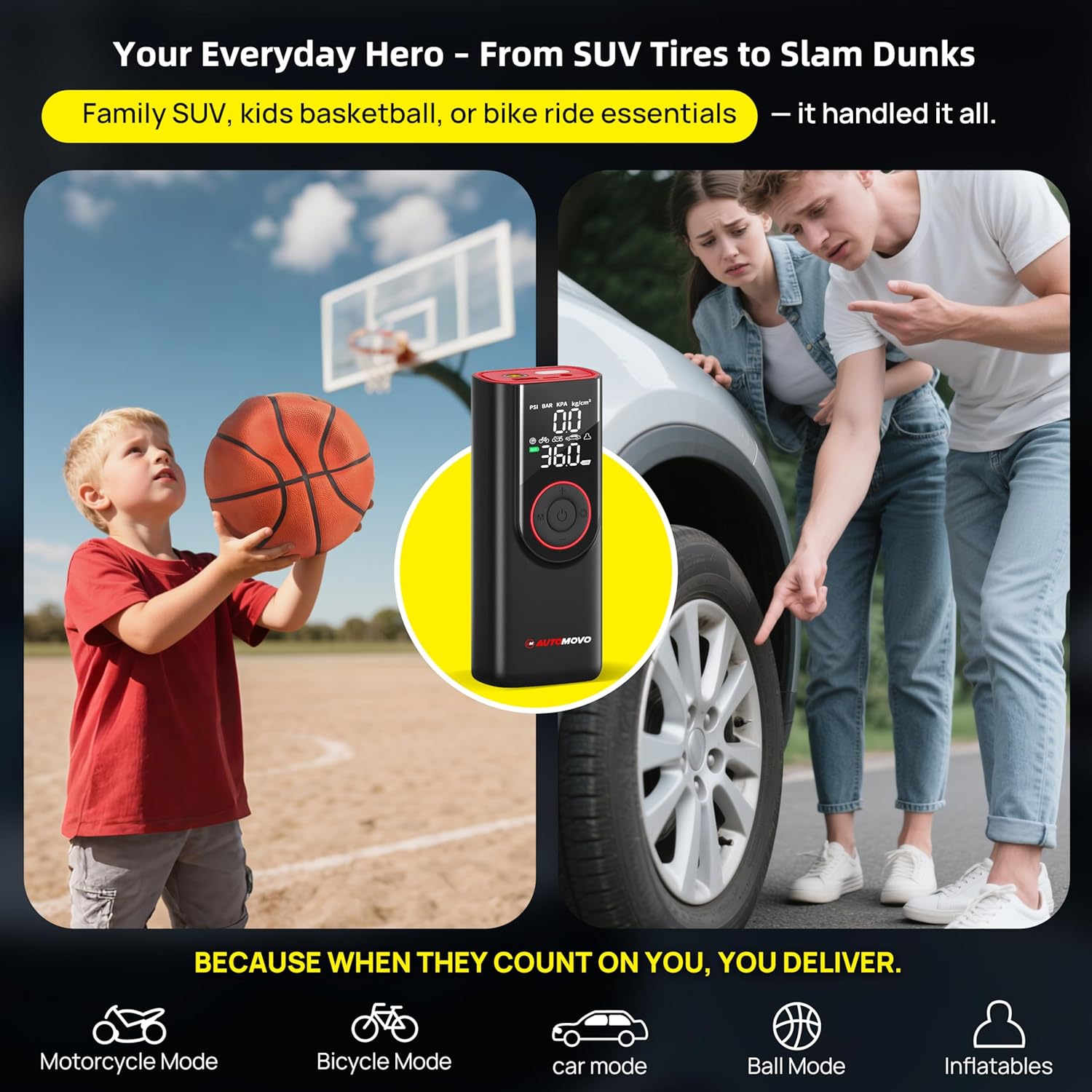 Tire Inflator Portable Air Compressor-3X Faster Inflation, 150PSI Air Pump for Car Tires with Digital Pressure Gauge/LED Light, Portable Tire Inflator for Car, Motorcycle, Bike, Ball - Image 9