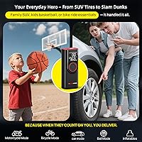 Vista 9 de Inflador de neumáticos, compresor de aire portátil, inflado 3 veces más rápido, bomba de aire de 150 PSI para neumáticos de automóvil con medidor