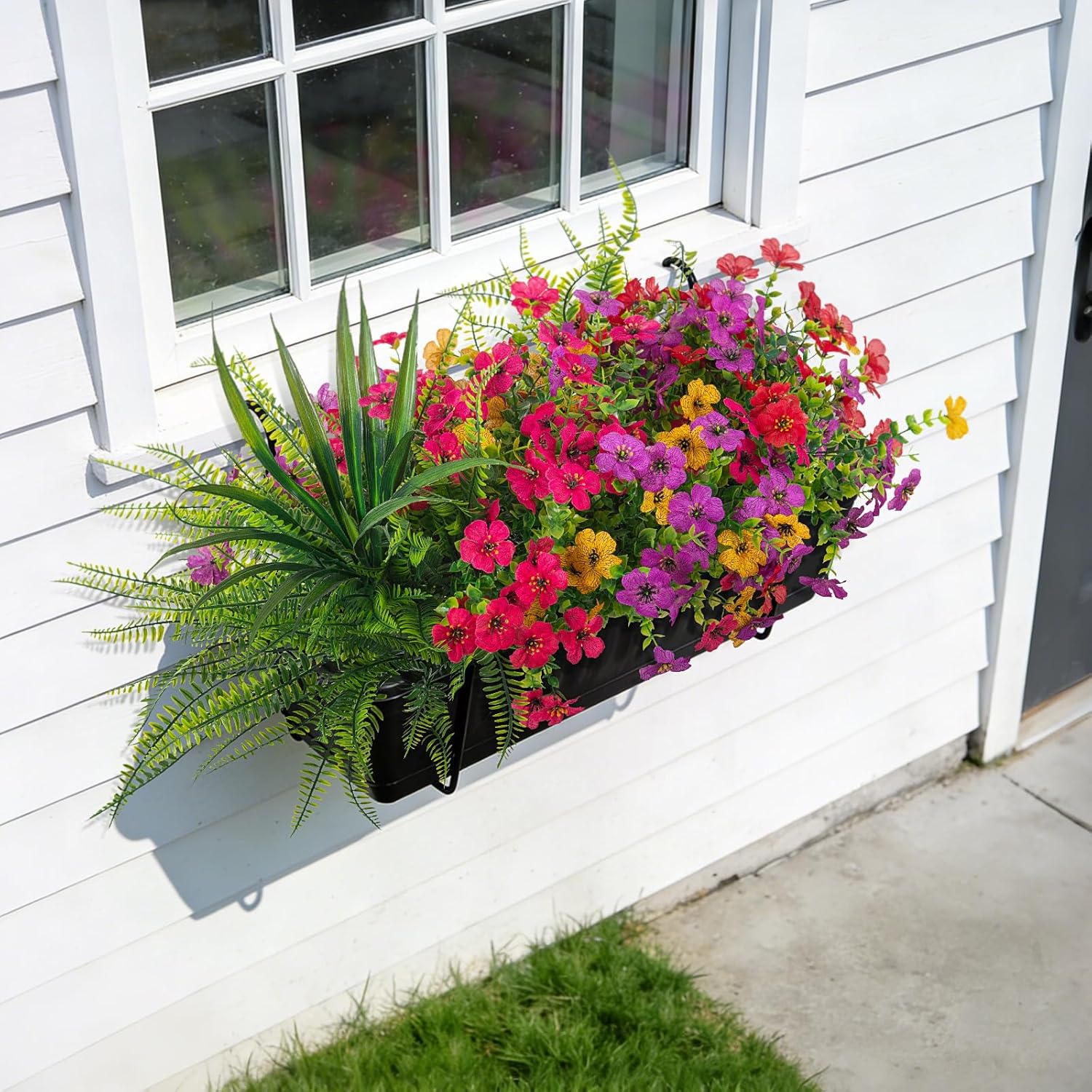 INXUGAO Artificial Fake Flowers Plants for Outdoor Spring Summer Decor, 12 Bundles Faux Silk Flowers for Outdoor Outside Planter Colorful Daisy UV Resistant Look Real for Front Door Porch Patio Yard