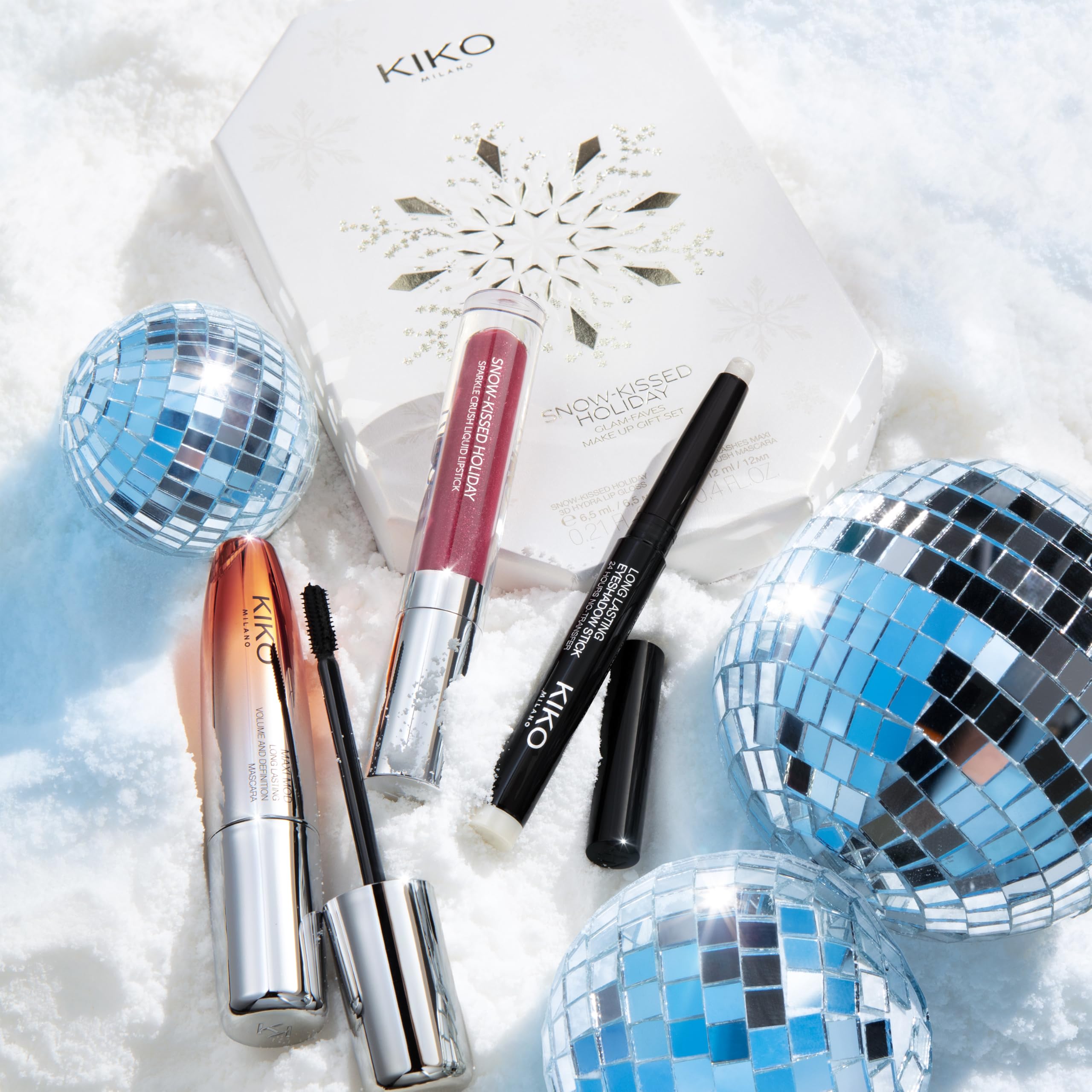 KIKO Milano Snow-Kissed Holiday Glam-Faves Make Up Gift Set, Coffret Cadeau Maquillage: Mascara Effet Volumateur, Rouge À Lèvres De Mat À Scintillant Et Ombre À Paupières En Stick