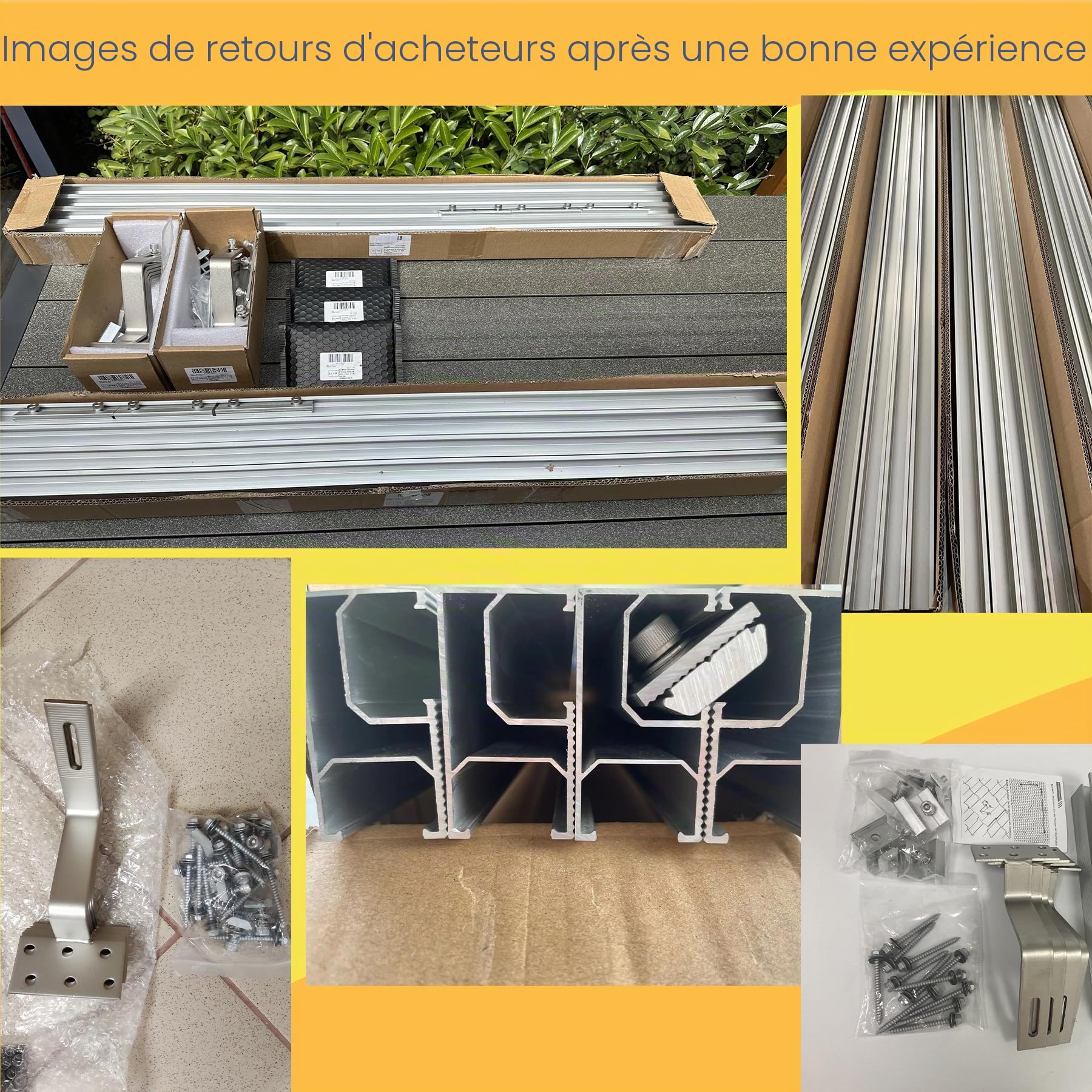 TEOV Kit de montage PV toit en tuiles avec rail de montage de 1240 mm et crochet de toit, support de panneau solaire avec pince d'extrémité et pince centrale de 40 mm, pour 3 panneaux solaires