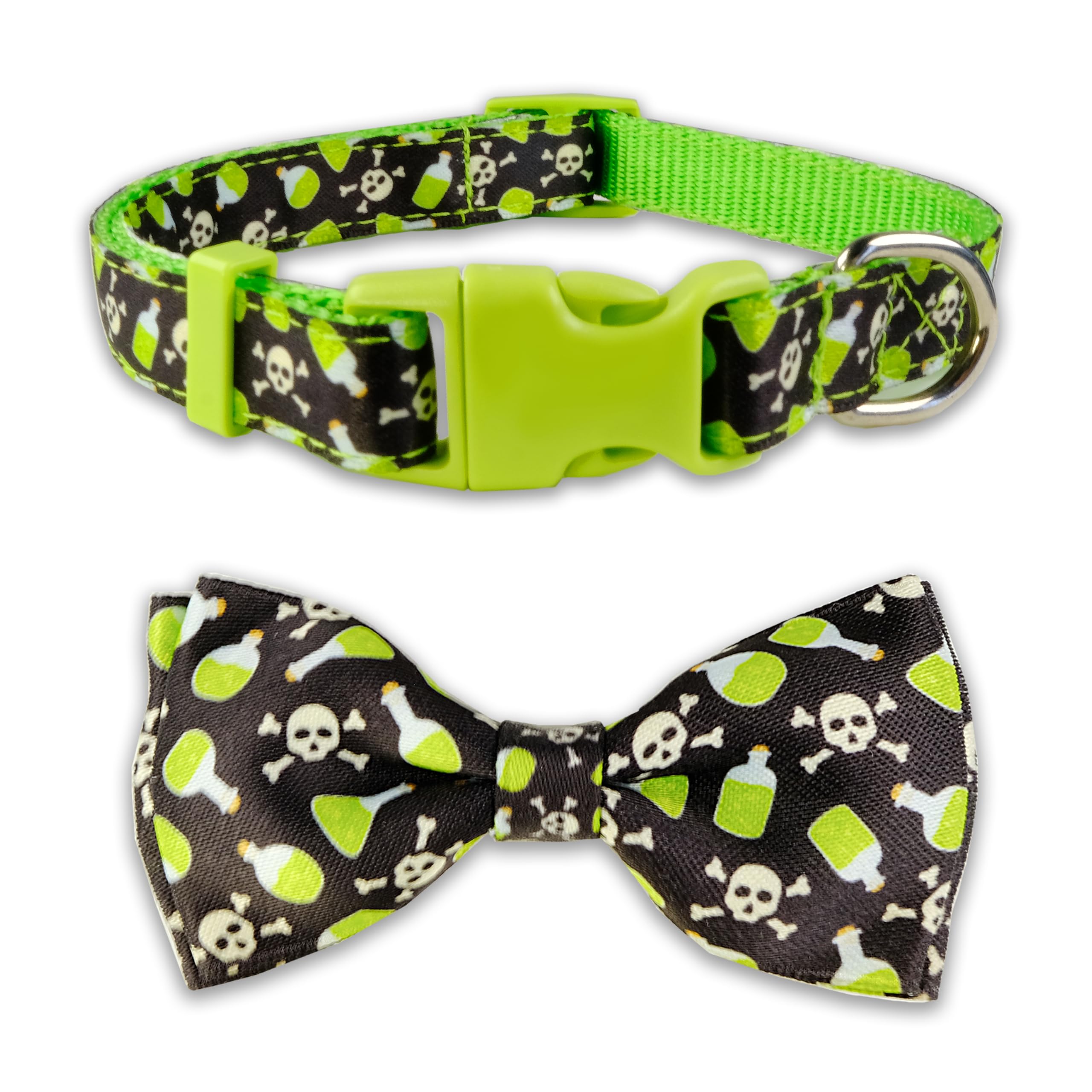 Halloween Dog Collar with Bow tie, Skull and Poison Bottle Holiday Pet Collar for Small Medium Large Dog Puppies