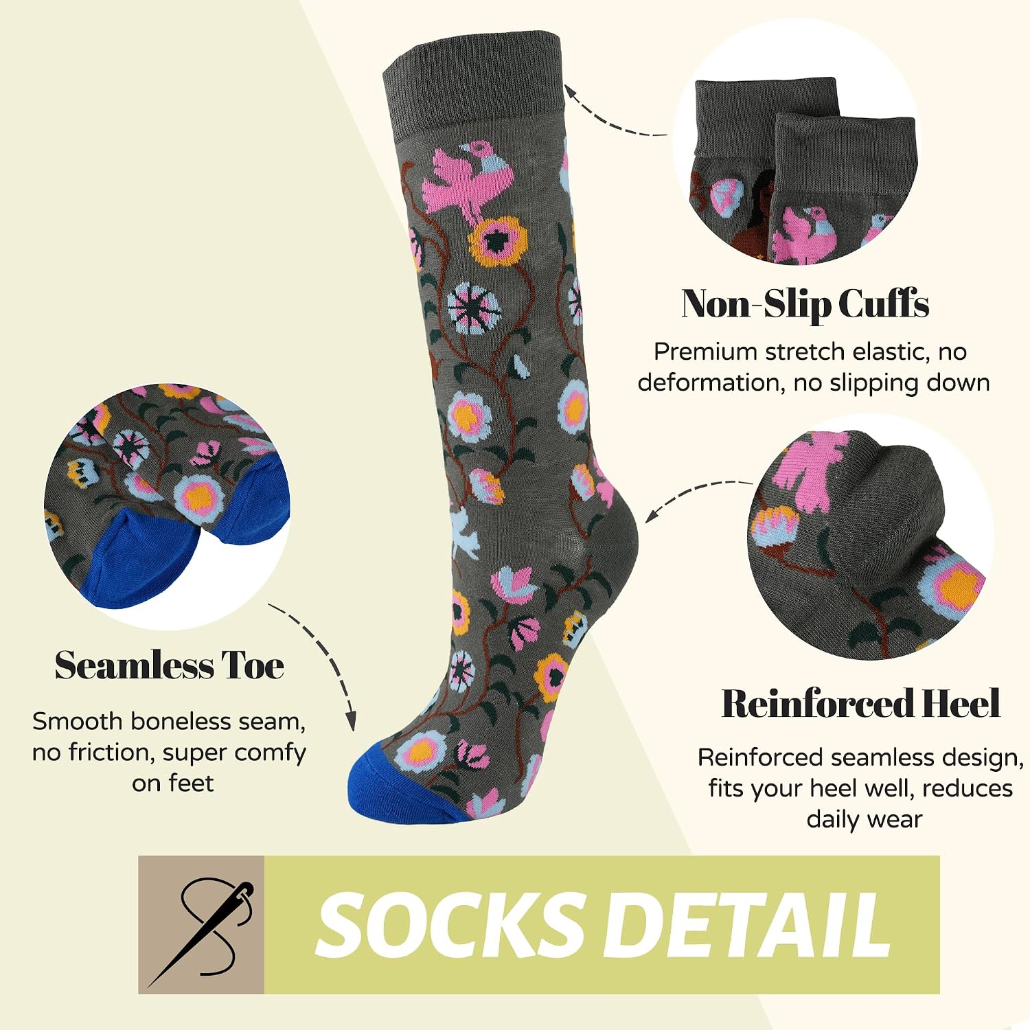Crew Socks 3-Pair, Colourful Print Novelty Set for Artistic Wardrobe, Fits Most Size 5-10