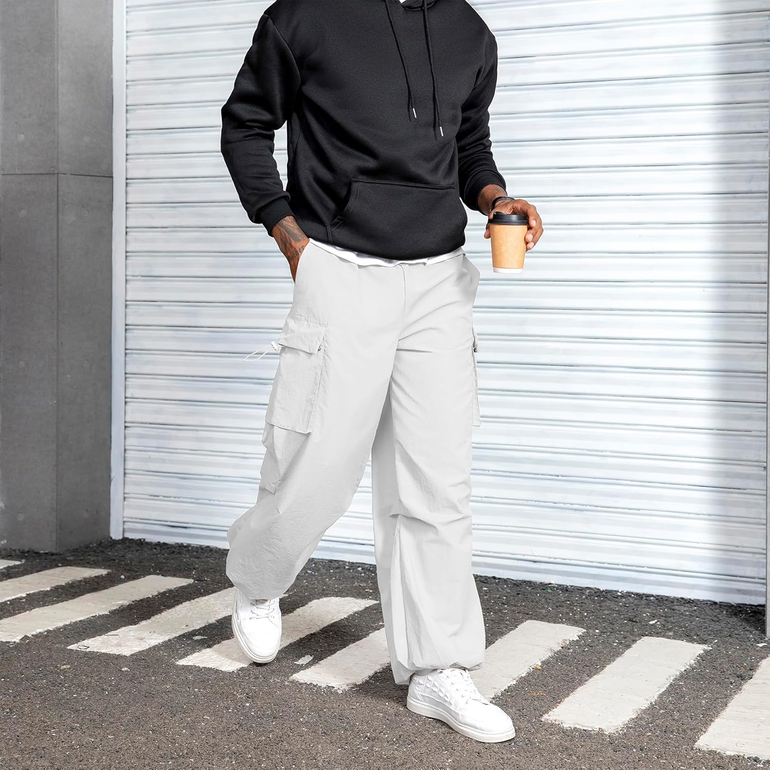 Men's Baggy Cargo Pants Vintage Casual Drawstring Parachute Pant Loose Fit Jogger Streetwear Pants with Pockets - Image 3