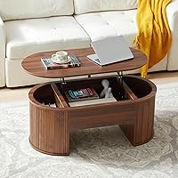 Vista 8 de QHITTY Fluted Coffee Table with Lifting Top, Oval Wood Lift Top Coffee Table with Hidden Compartment, Mid Century Pull up Center Tables for Living