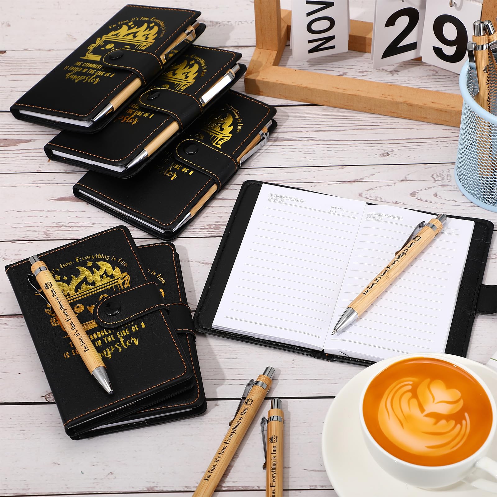 Colarr Juego de 20 cuadernos de cuero con bolígrafos divertidos para compañeros de trabajo, regalos sarcásticos para escribir, viajes, negocios, jefe de equipo (negro)