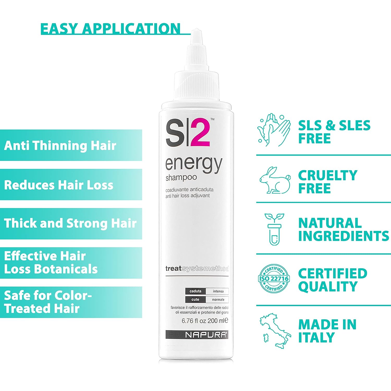 NAPURA S2 Anti Hair Loss Biotin Shampoo - Hair Thickening Organic - Professional, Sulfate Free - Men & Women (6.76 oz)