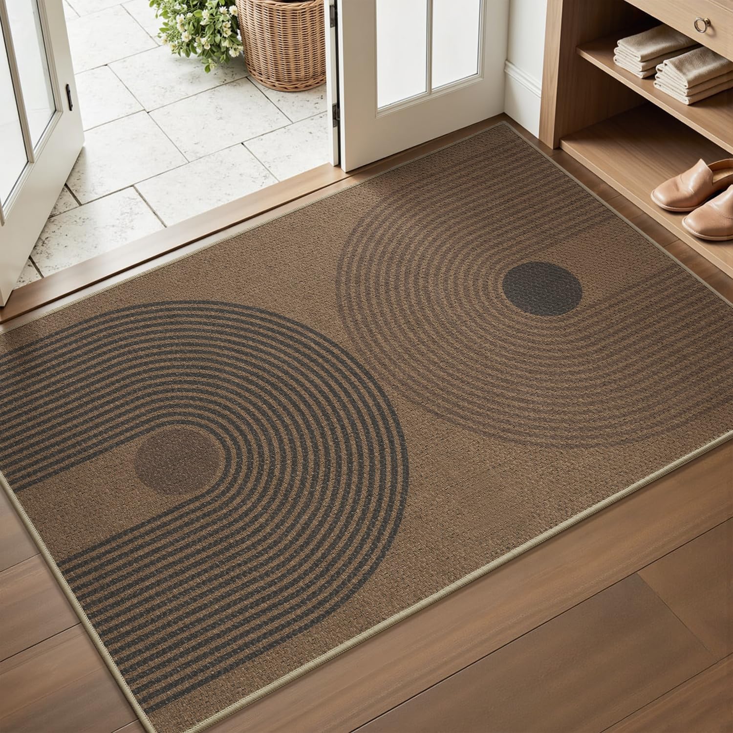 Woven 2x3 Washable Rugs for Entryway Jute Non-Slip Kitchen Rug Modern Farmhouse Doormat Low Pile Indoor Outdoor Neutral Entrance Throw Rug Floor Carpet, Tan/Brown