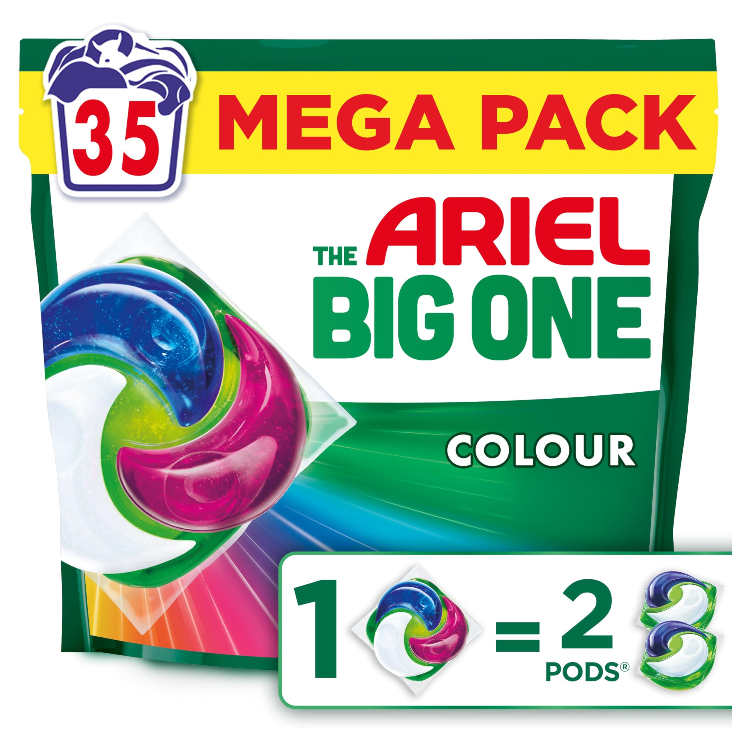 Ariel The Big One PODS Laundry Capsules, 35 Washes, Colour – 2X Stain & Odour Removal, Fast Dissolving in Cold