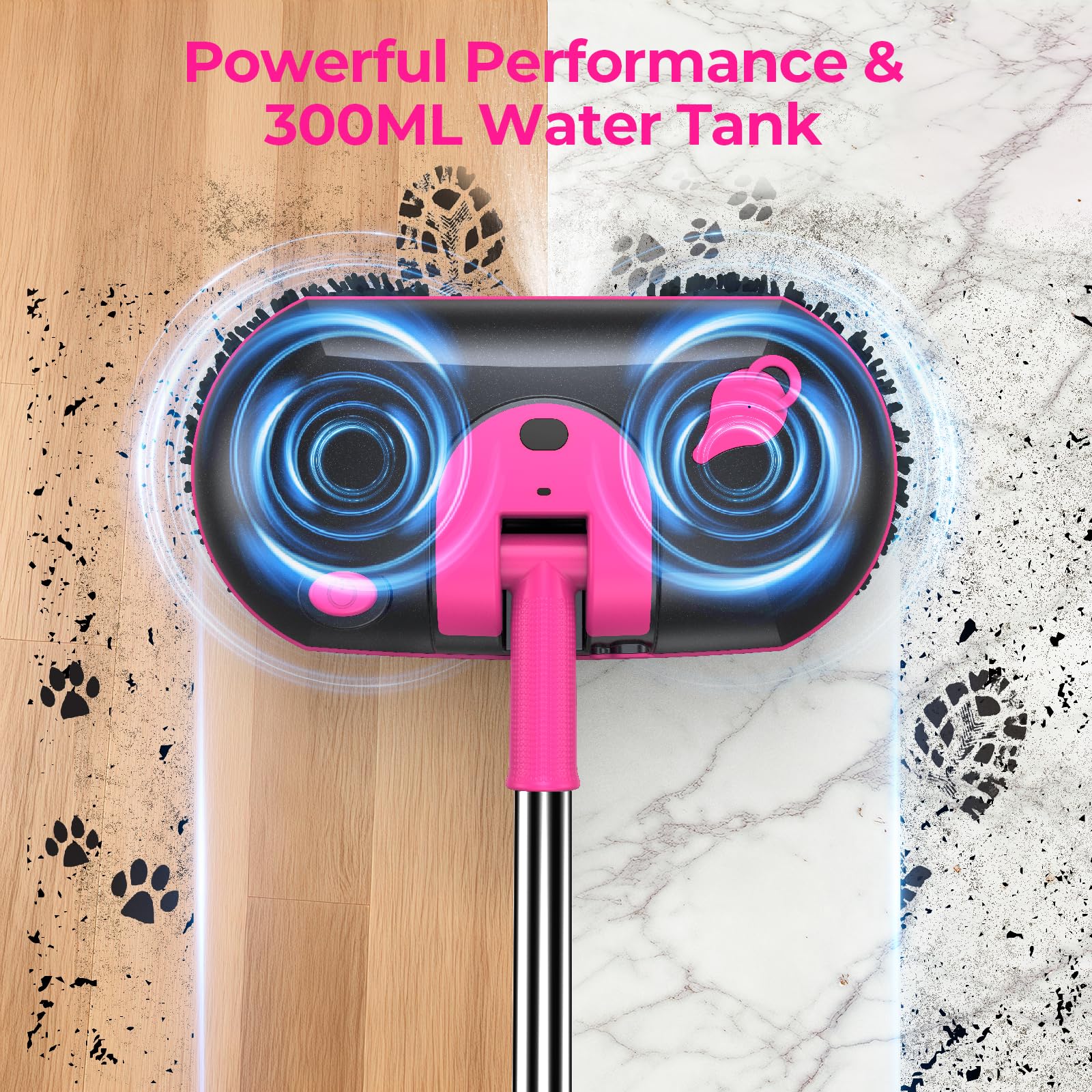 ScrubWiz Trapeador eléctrico inalámbrico, mopa giratoria eléctrica con spray de agua, potente limpiador de pisos, limpieza y cera súper silenciosa, blanco y negro