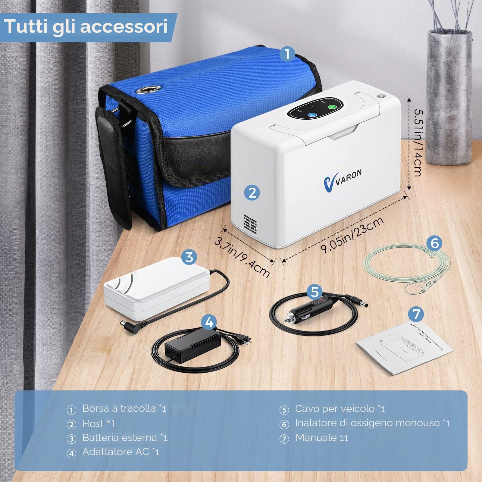 Concentratore di ossigeno portatile, 33% ± 3% di ossigeno con batteria, dispositivo di ossigeno 3L/min per casa/esterno concentratore di ossigeno