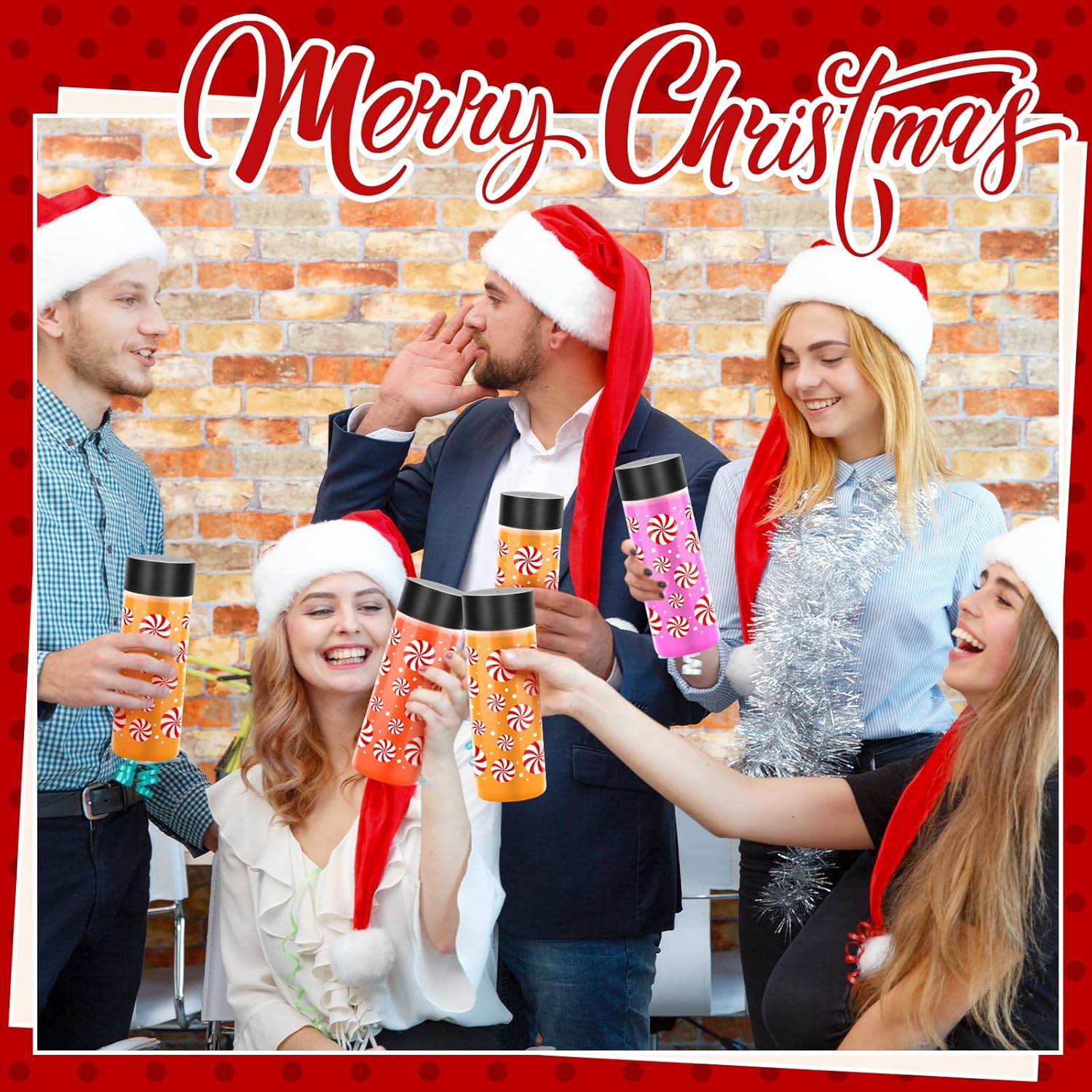 FYSUIMU 24 Pcs Christmas Plastic Cups with Lids Xmas Candy Reusable Plastic Tumbler Empty Clear Drink Containers Water Bottles for Storing Smoothie Milk Tea Juice Beverages Xmas Party Favors Supplies