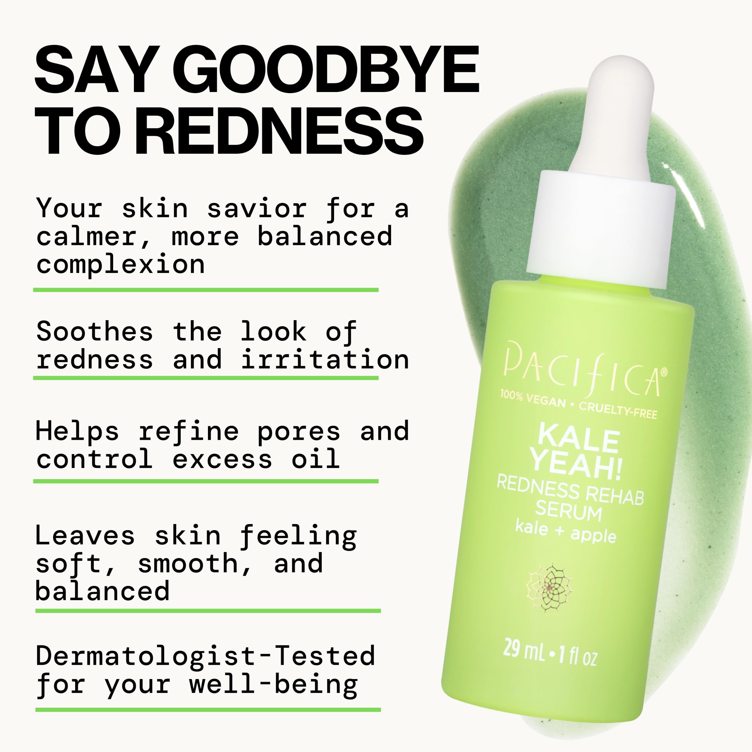 Pacifica Kale Yeah! Redness Rehab Serum – Niacinamide & Super Greens Face Serum to Calm Redness, Minimize Pores & Oil, Soothing Anti-Redness for Oily/Combination Skin Vegan Dermatologist Tested