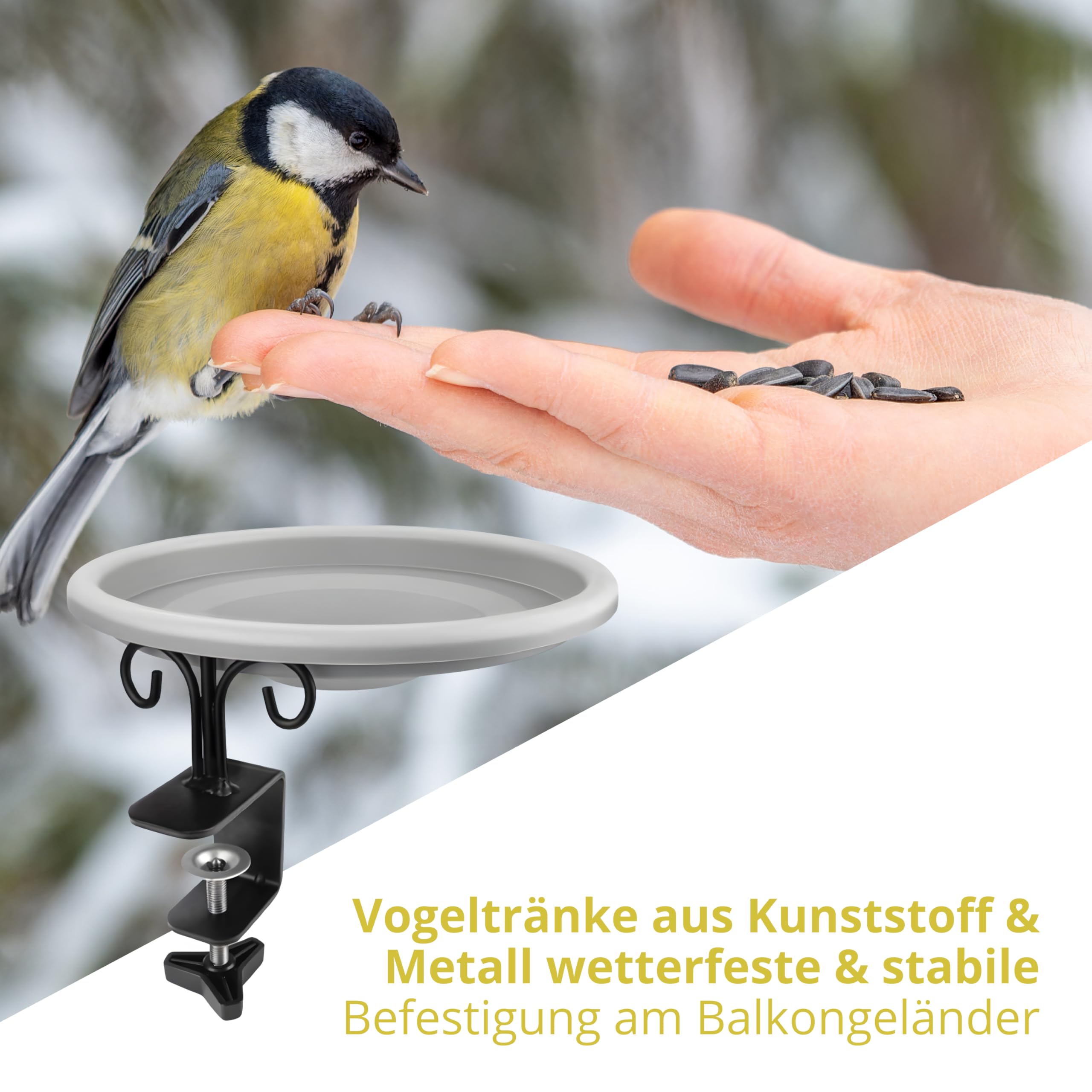 WILDLIFE FRIEND Vogeltränke hängend für Balkongeländer - frostsicher, Vogelbad Balkon, XL Vogelbad Garten für Wildvögel, Wassertränke für Vögel - Vogelwassertränken - Vogelbadewanne für Balkongeländer