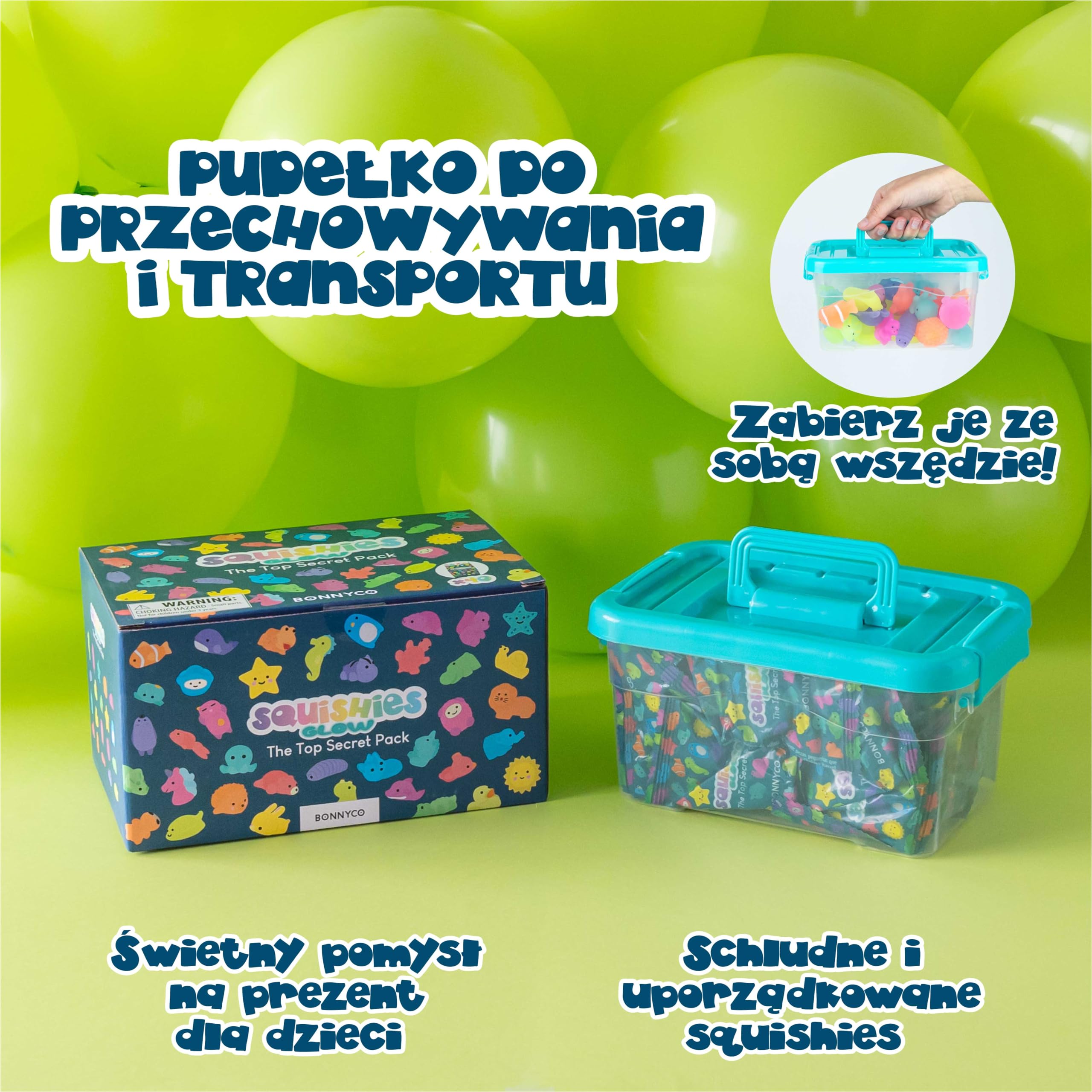 BONNYCO Zabawki Mochi Squishy do Toreb na Prezenty Pakiet 40. Upominki na Przyjęcia Świecą w Ciemności, Wypełniacze Torebek dla Dzieci Unisex. Zabawki Squishy Fidget, Wypełniacz Piniaty Kawaii