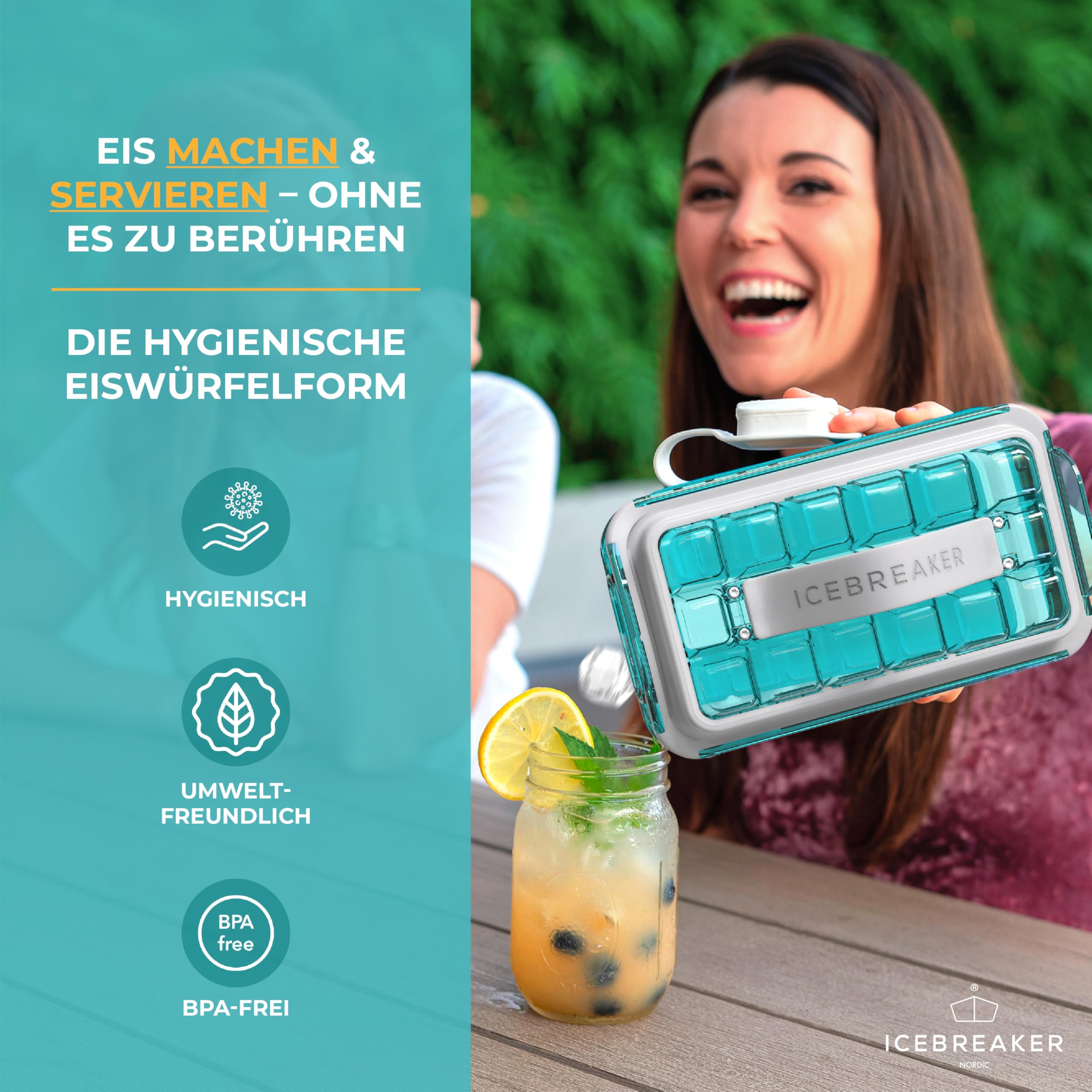 ICEBREAKER Stampo per cubetti di ghiaccio POP 2.0 - Crea e servire il ghiaccio senza toccare il ghiaccio - Il contenitore per ghiaccio igienico per il congelatore - Contenitore in silicone con