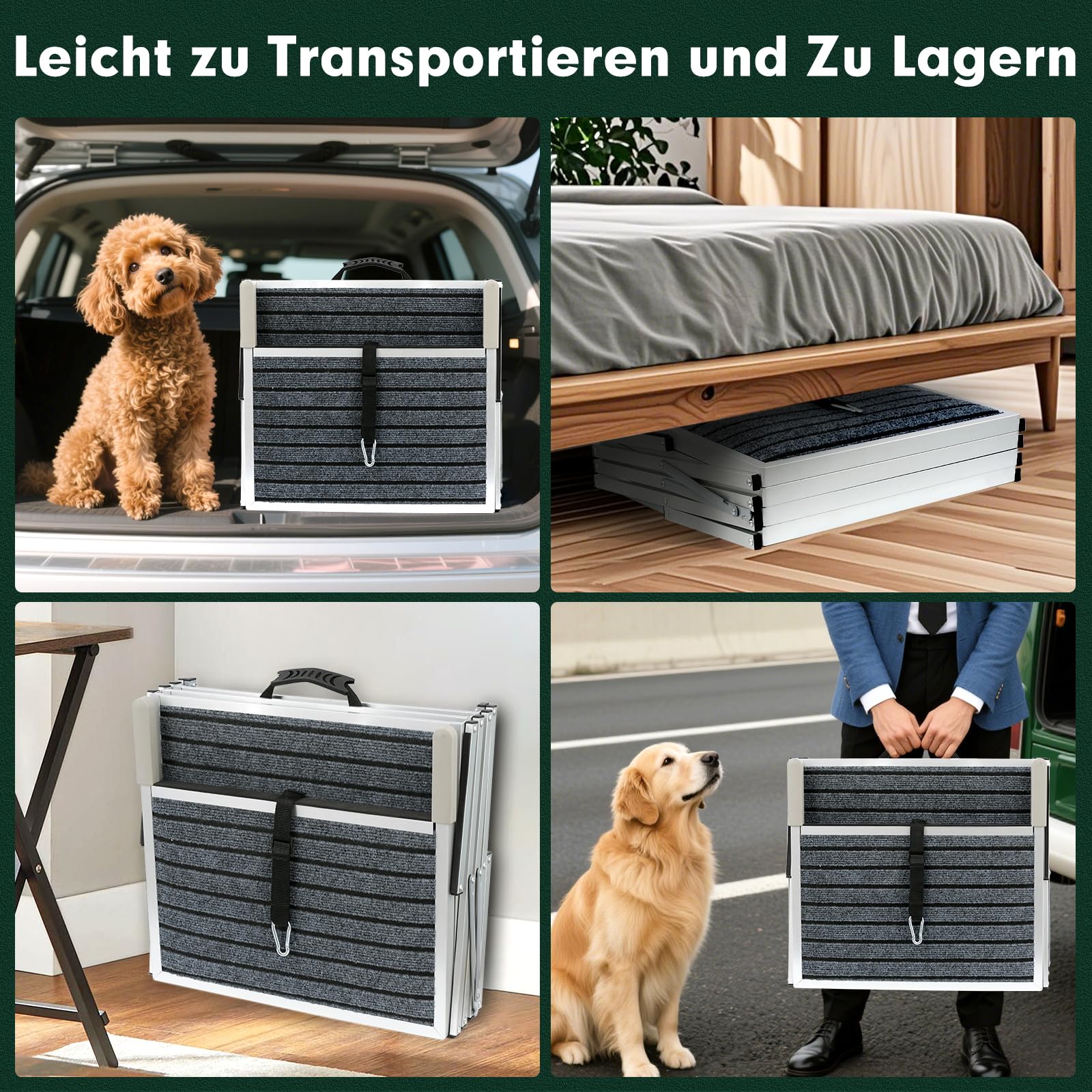 Escalier pour chien de voiture avec tapis, extra large à 4 marches, pliable, léger et antidérapant, pour camion et SUV, supporte jusqu'à 100 kg