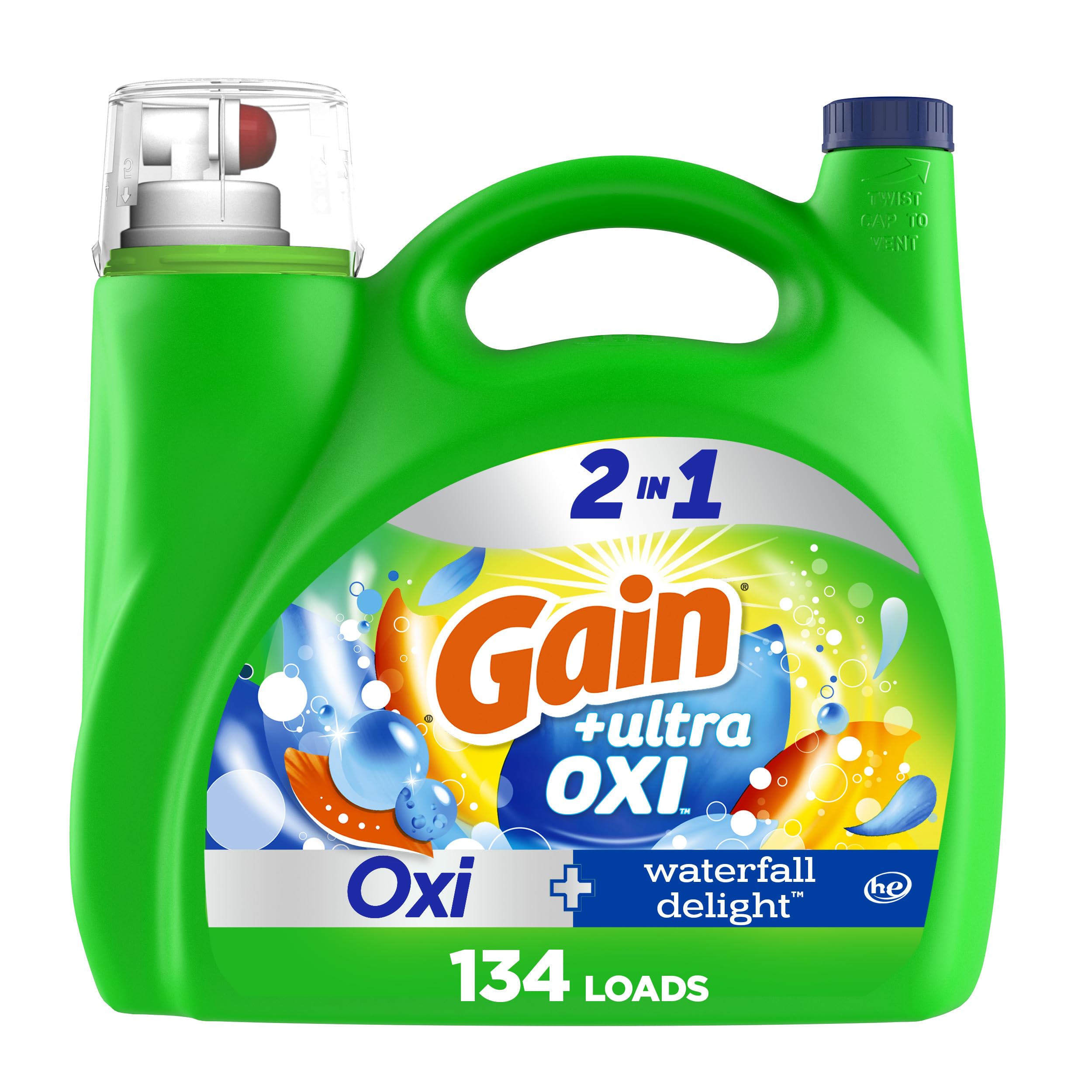 Gain Ultra Oxi Liquid Laundry Detergent Waterfall Delight Scent 194 fl oz 134 Loads Freshness Odor Fighting High