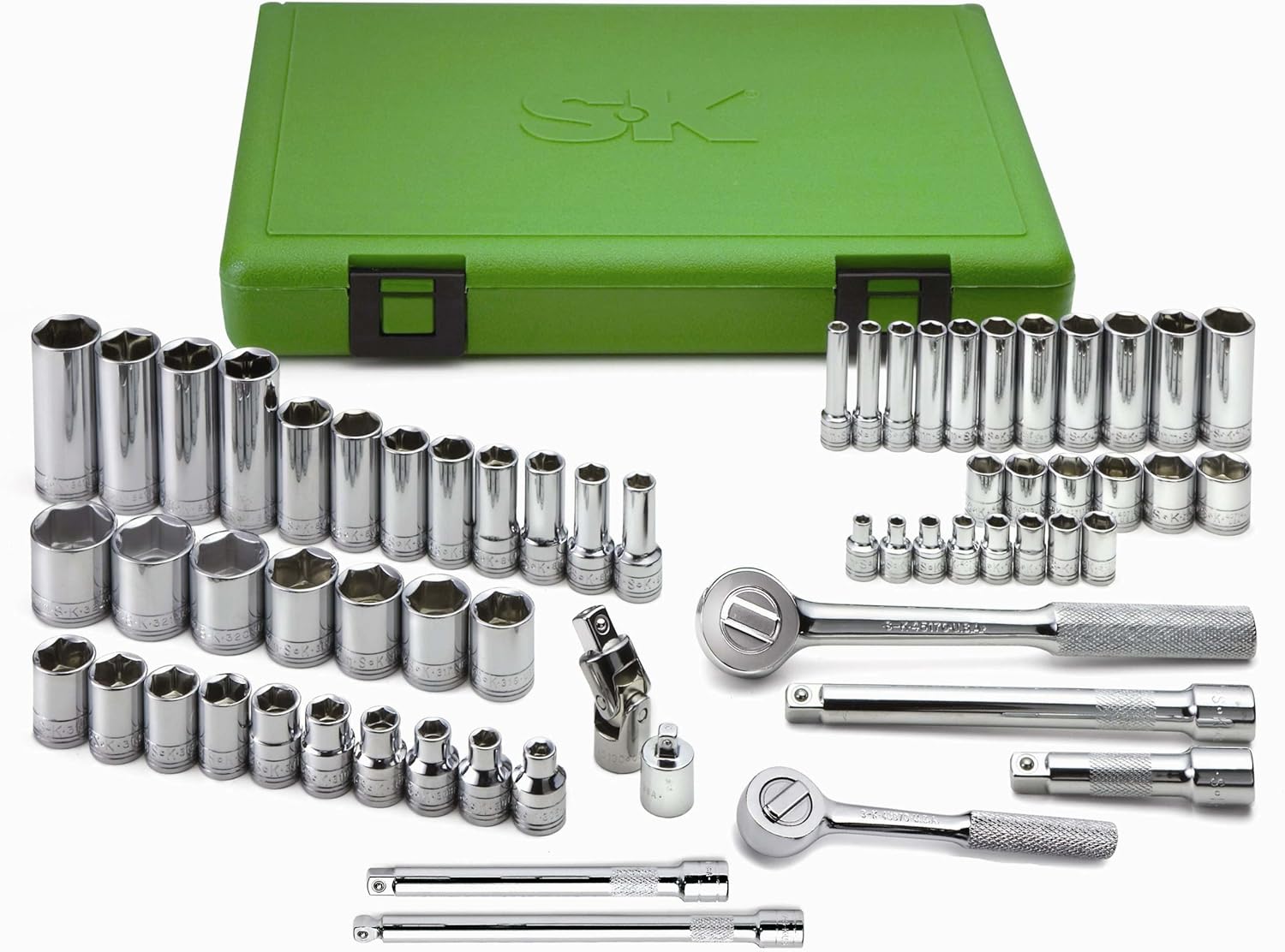 SK Tools USA 1/4" & 3/8" Drive, 62 Piece, 6 Point, Standard & Deep
