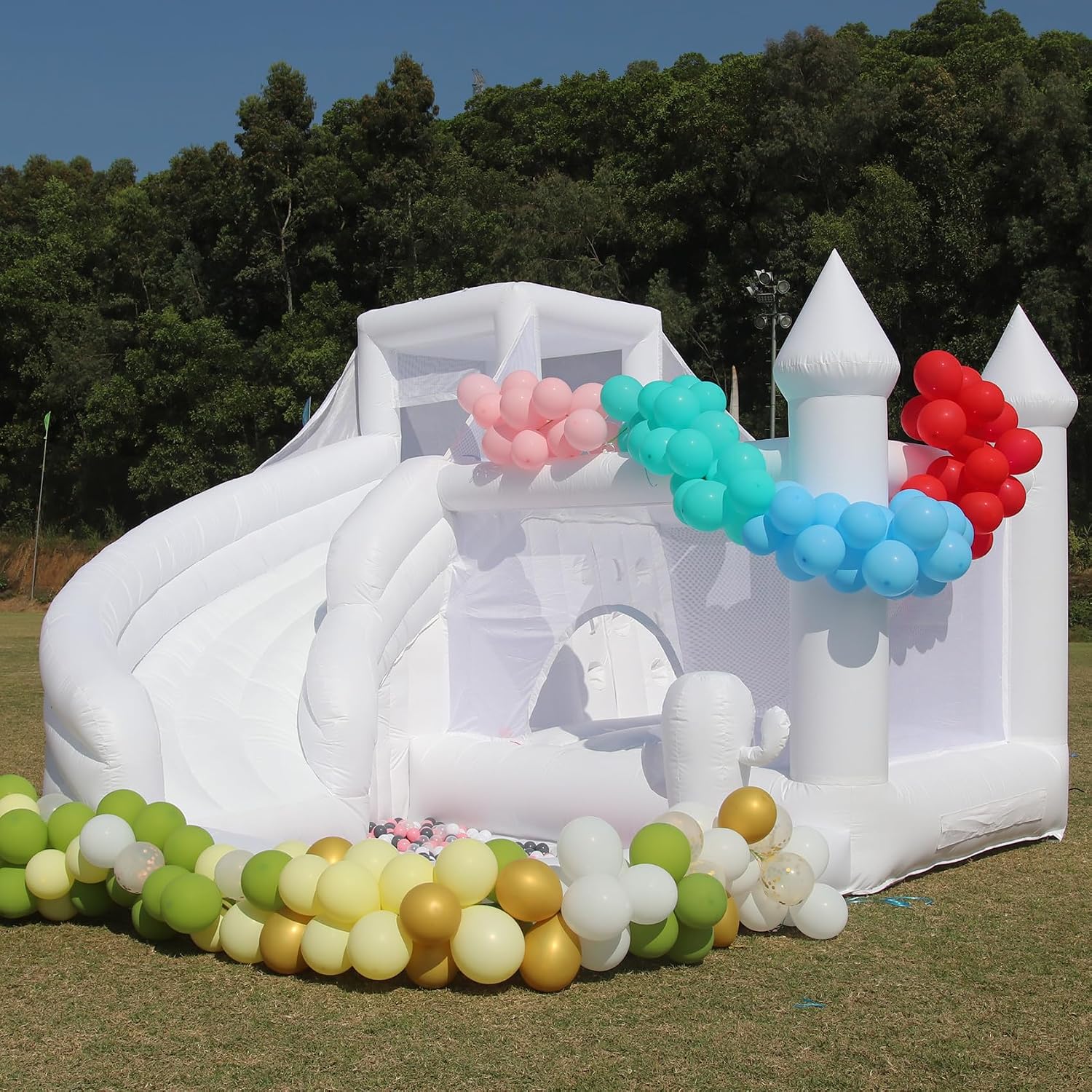 16FT White Bounce House - Large Commercial Inflatable Bounce House for Adults Kids,100% PVC Bouncy Castle with Widened Slide & Big Ball Pit for Party Wedding Backyard 16x14x10.5ft