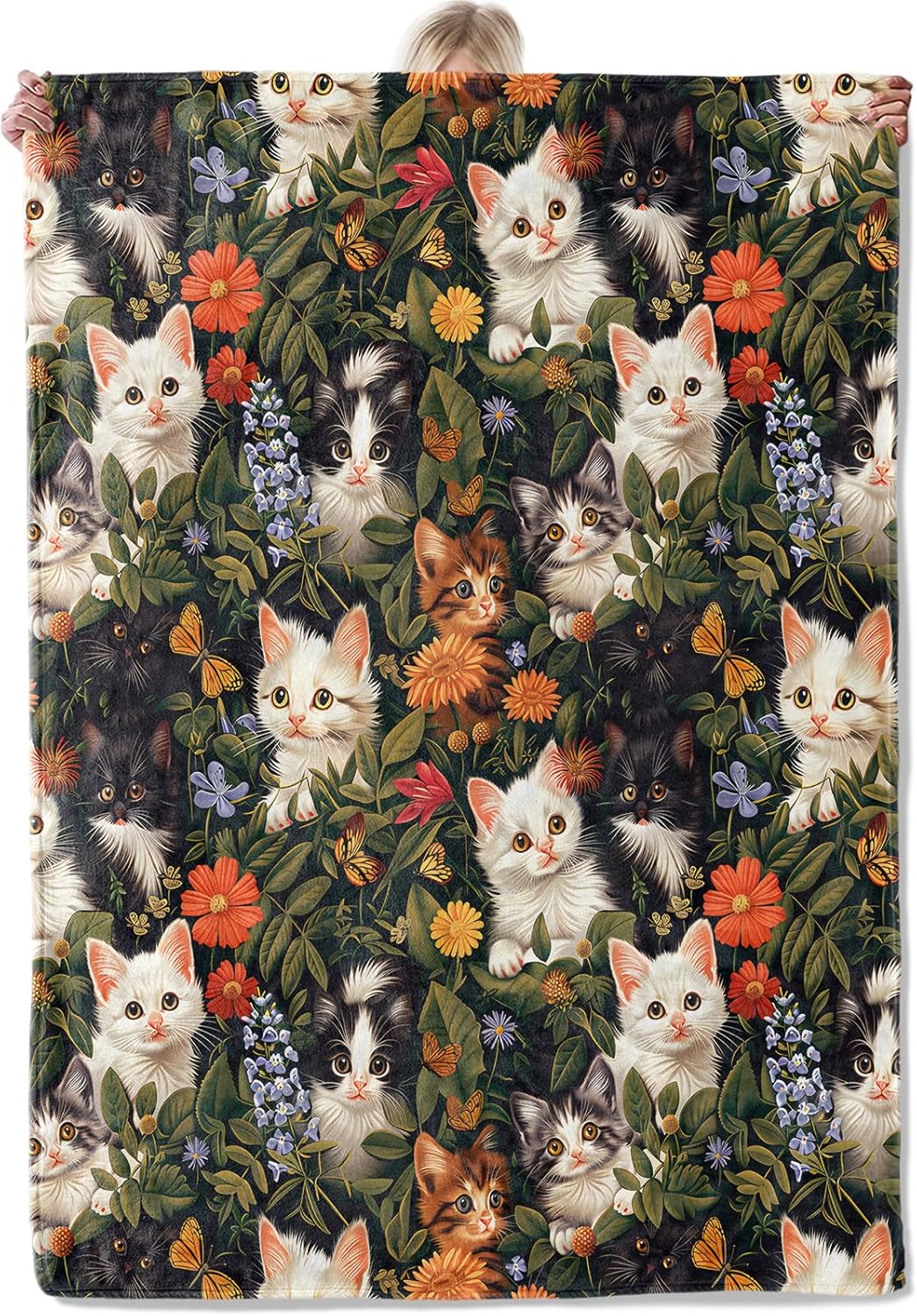 Garden Kittens Throw Blanket Gifts for Women, Soft Fuzzy Warm Cozy Flannel Blankets for Bedroom, Travel, Couch, Home Decor 40x50 in