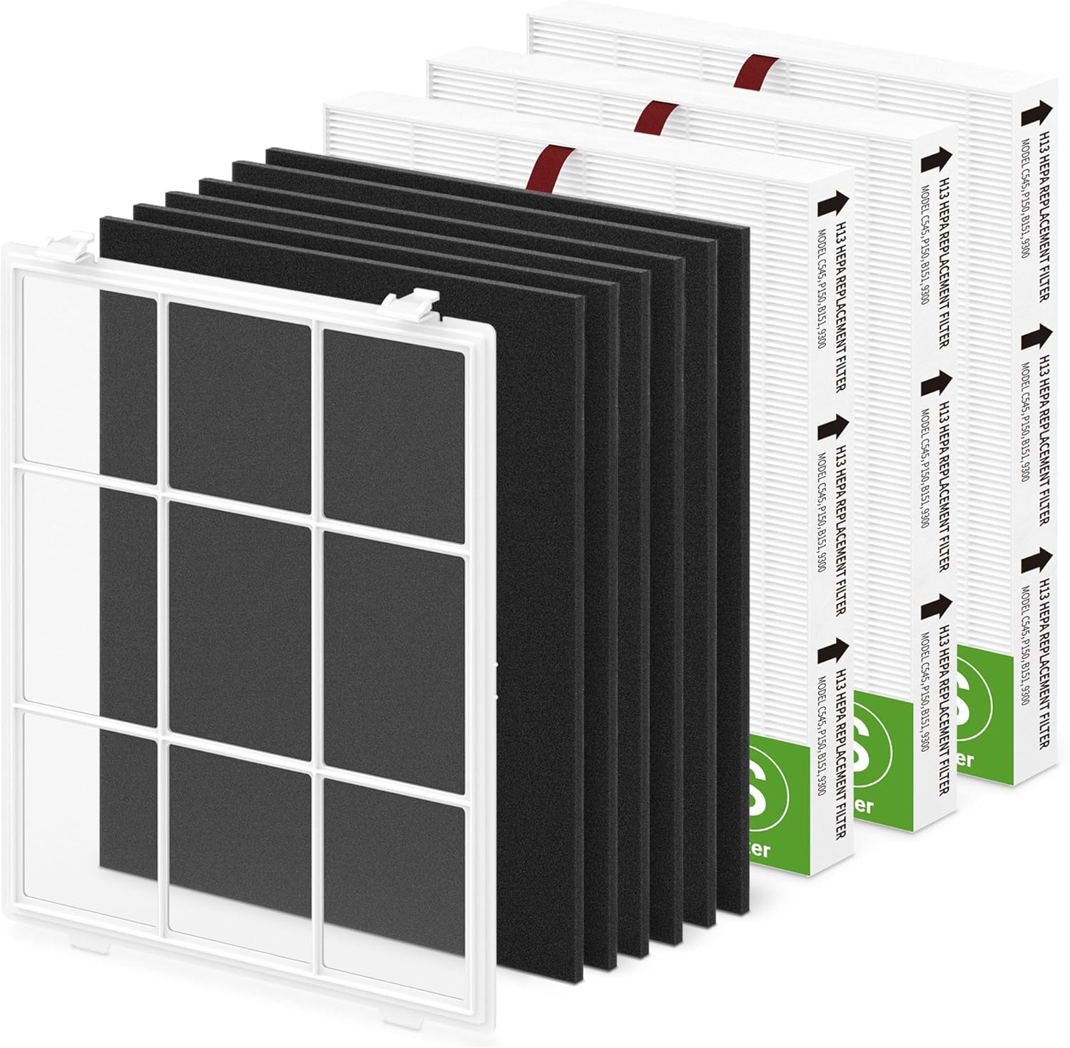 3 Pack C545 HEPA Replacement Filter S with 1 Washable Pre-Filter, and 6 Carbon Filters, Compatible with Winix C545, Replace Part 1712-0096-00 and 2522-0058-00 ??1 Washable Pre-filter + 3 HEPA + 6 Carbon Filters