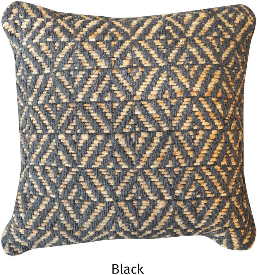 The Rug Republic Hand Made Black Cotton & Jute Estral Pillow (45cm x 45cm),1 Piece
