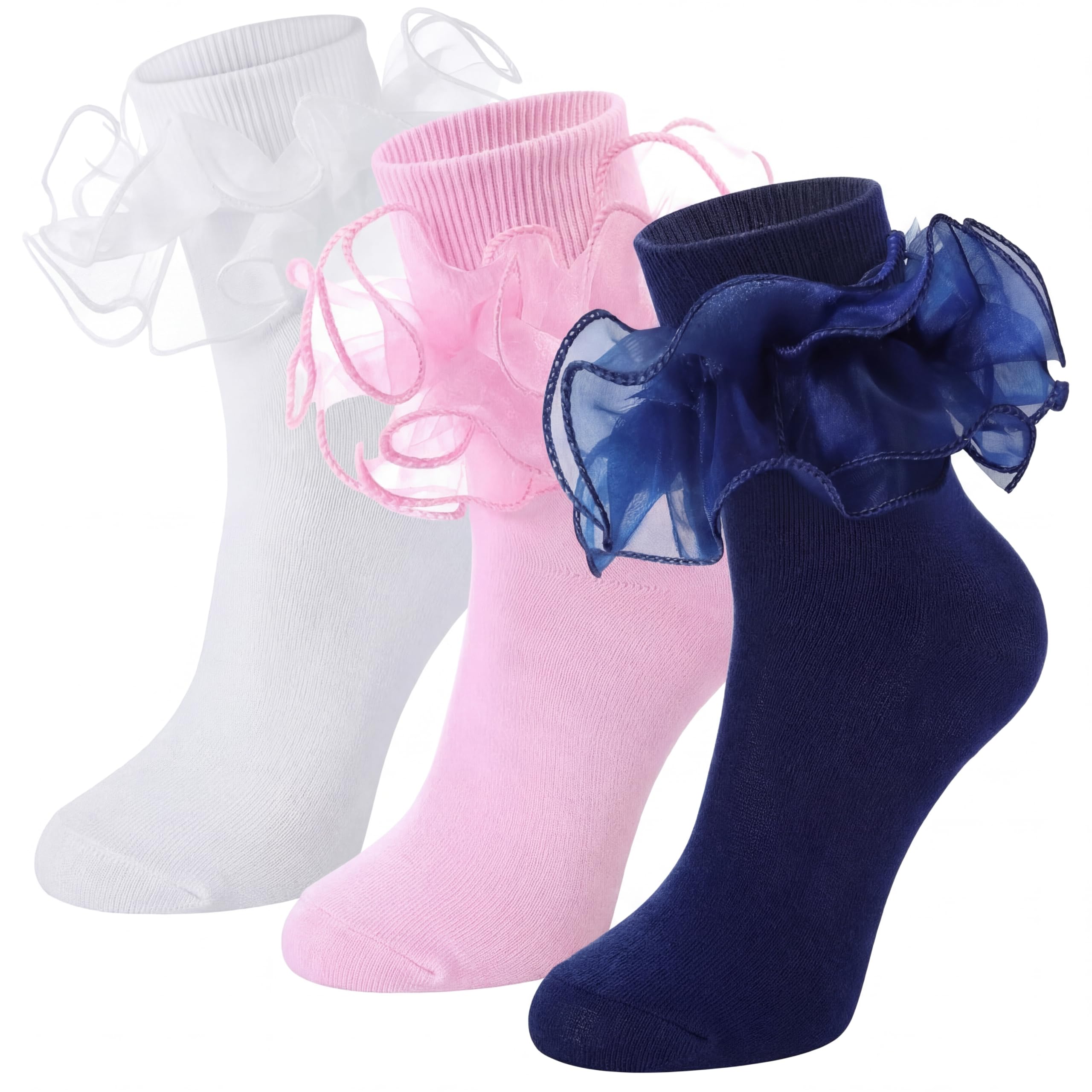 Geyoga 3 Pair Women Big Ruffle Calf Socks