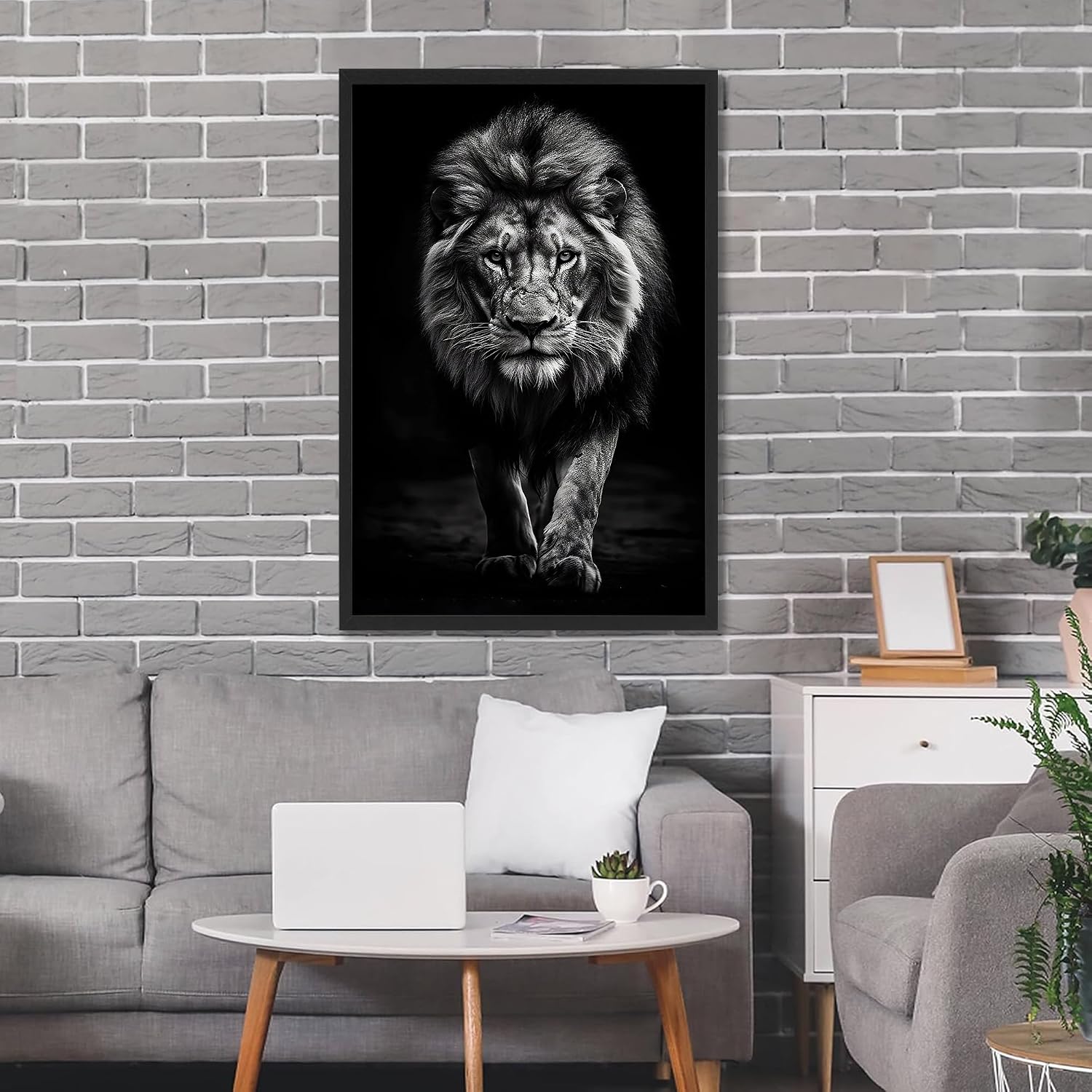 Framed Lion Wall Art, Lion Pictures Wall Decor, Lion of Judah Wall Art Canvas Painting Living Room Bedroom Decorations (16" x 24")