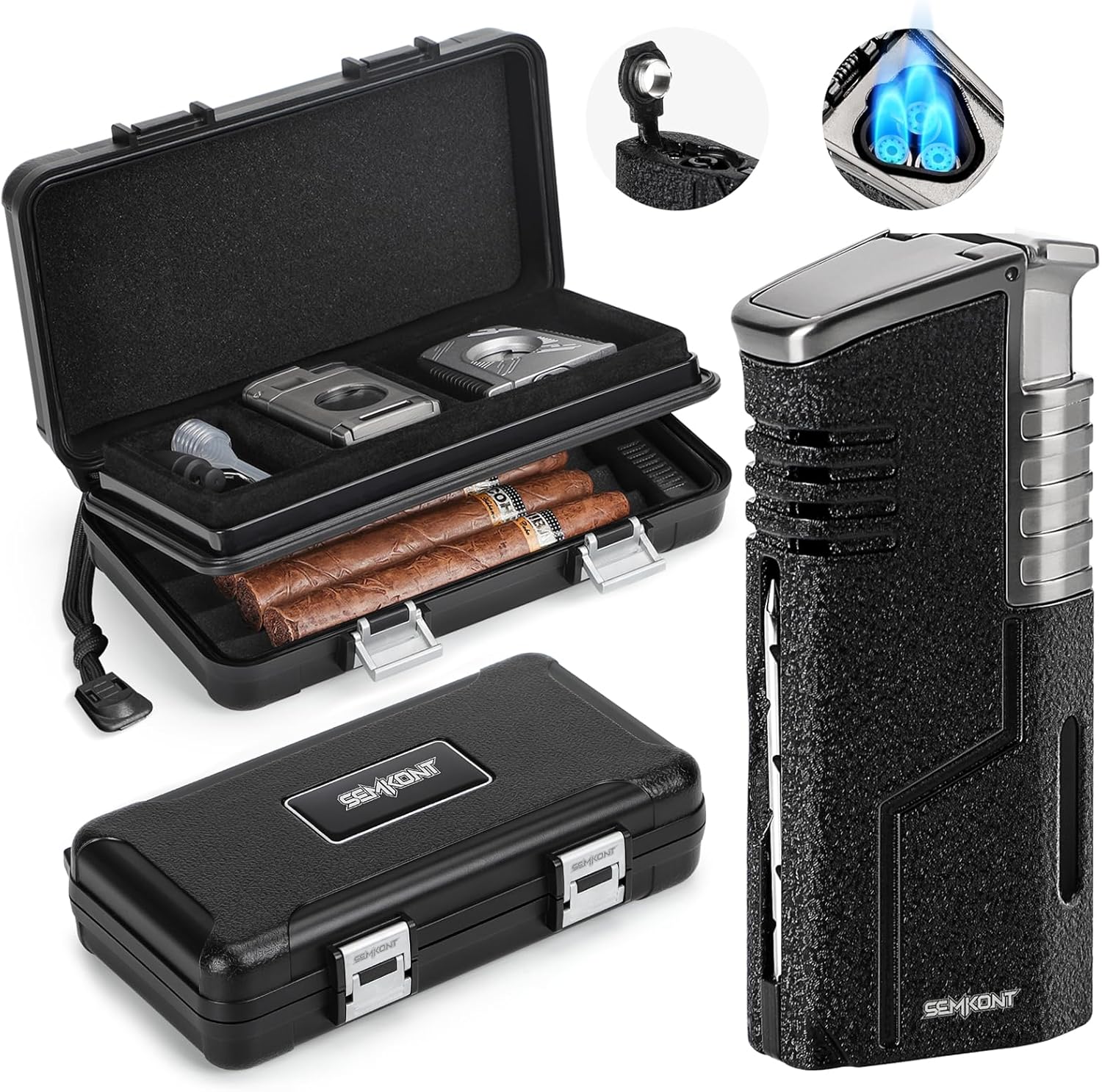 SEMKONT Travel Double Cigar Humidor, Separate Storage for