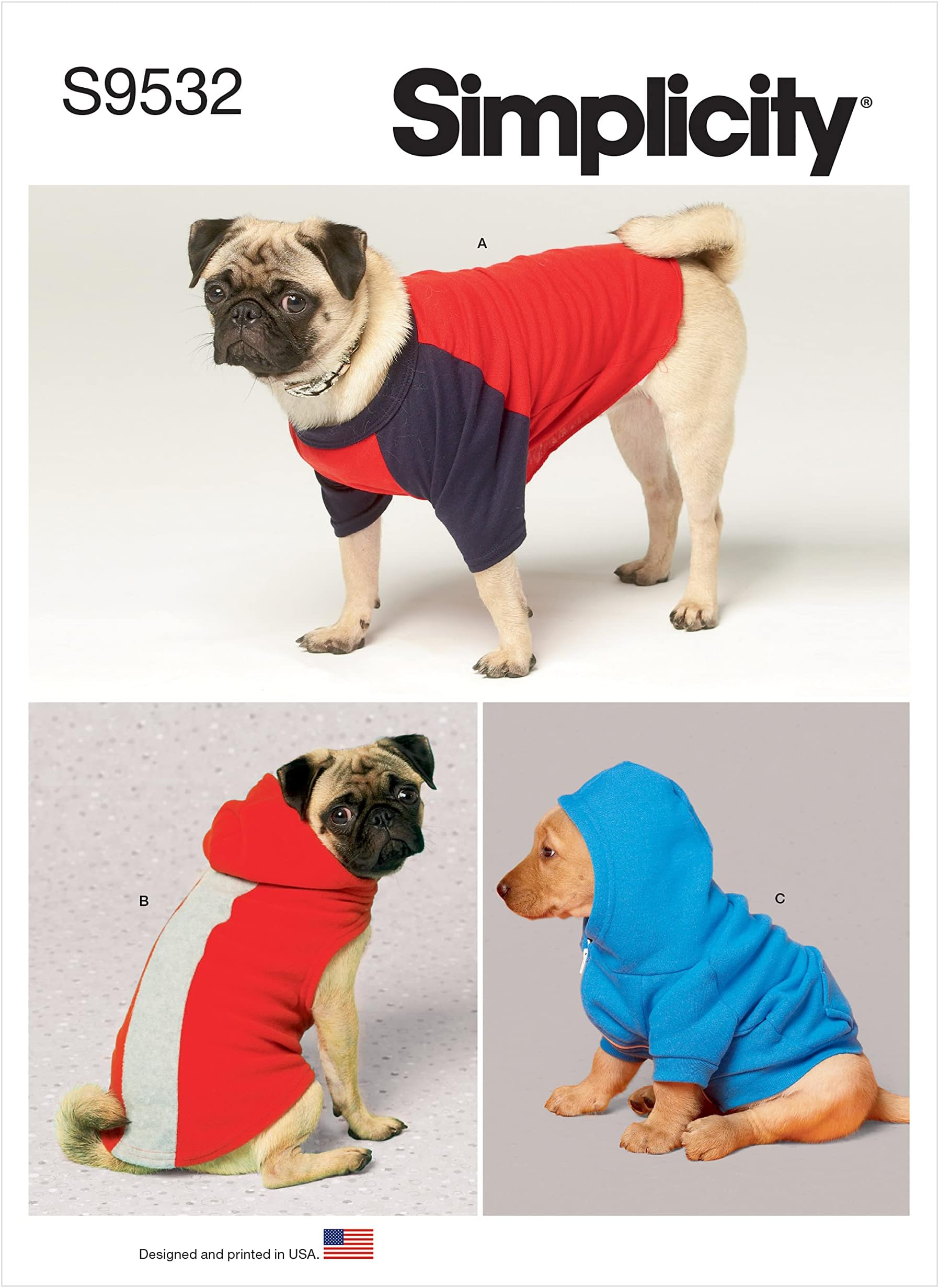 SimplicitySporty Pet Clothes Sewing Pattern Kit, Code S9532, XS-S-M-L-XL, Multicolor