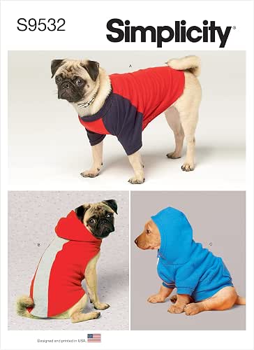 Simplicity S9532 Pet Clothes Sewing Pattern, Sporty Dog Apparel, Sizes