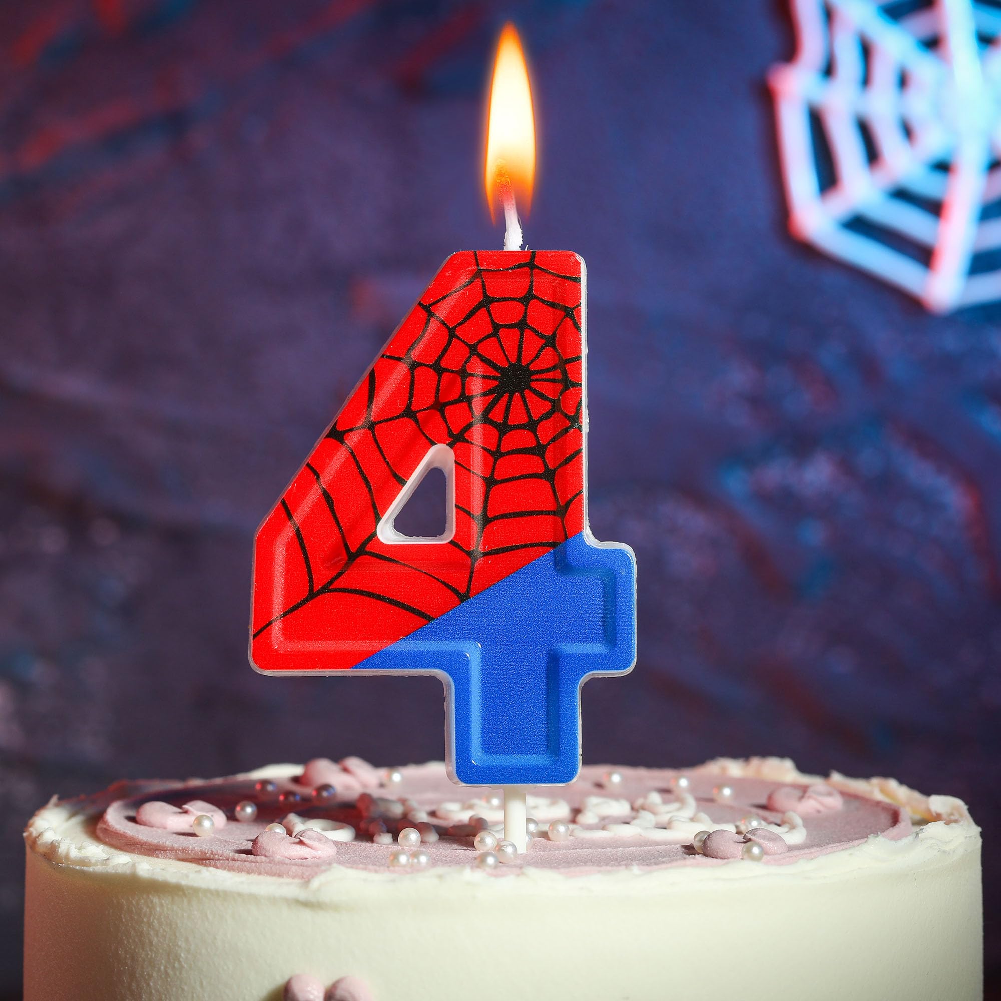PHD CAKE Bougies d'anniversaire numéro 4 de 7,9 cm, bougies d'anniversaire sur le thème de l'araignée de dessin animé, bougies de numéro de gâteau, célébration de fête
